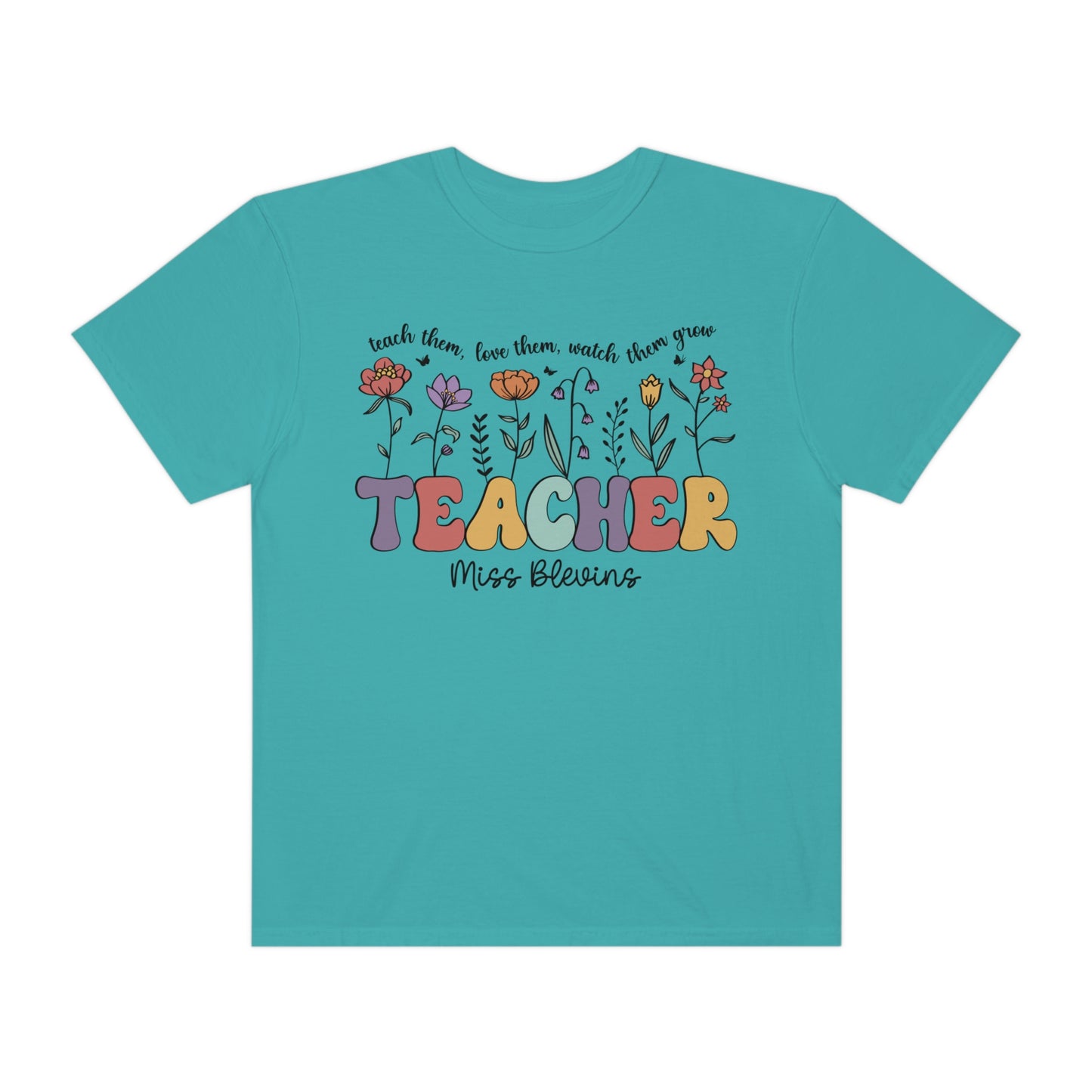 *Personalized MISS BLEVINS Floral Teacher Tee *9 Colors (S-4X)