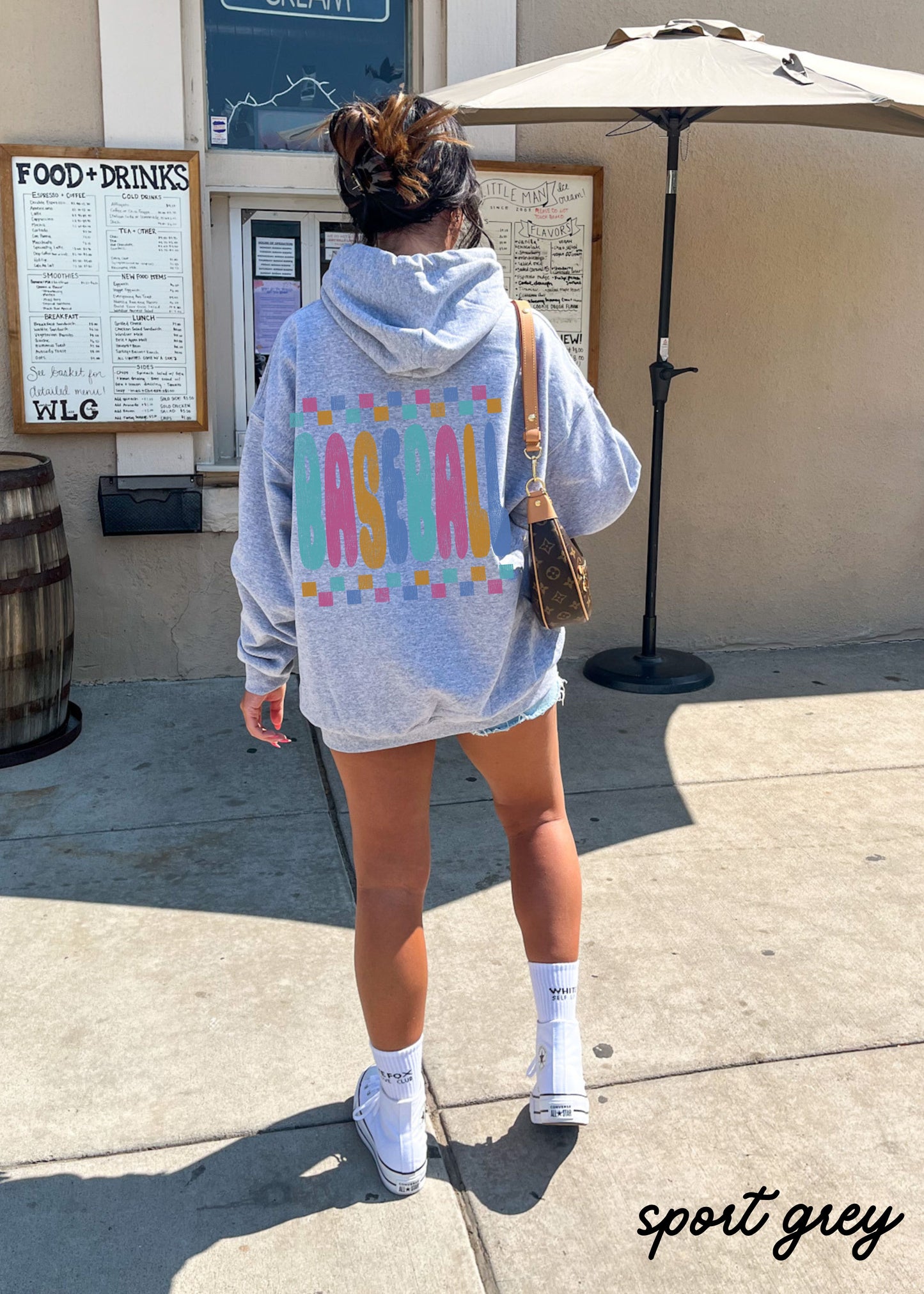 *Baseball Checkered Back Print Hoodie *6 Colors (S-5X)