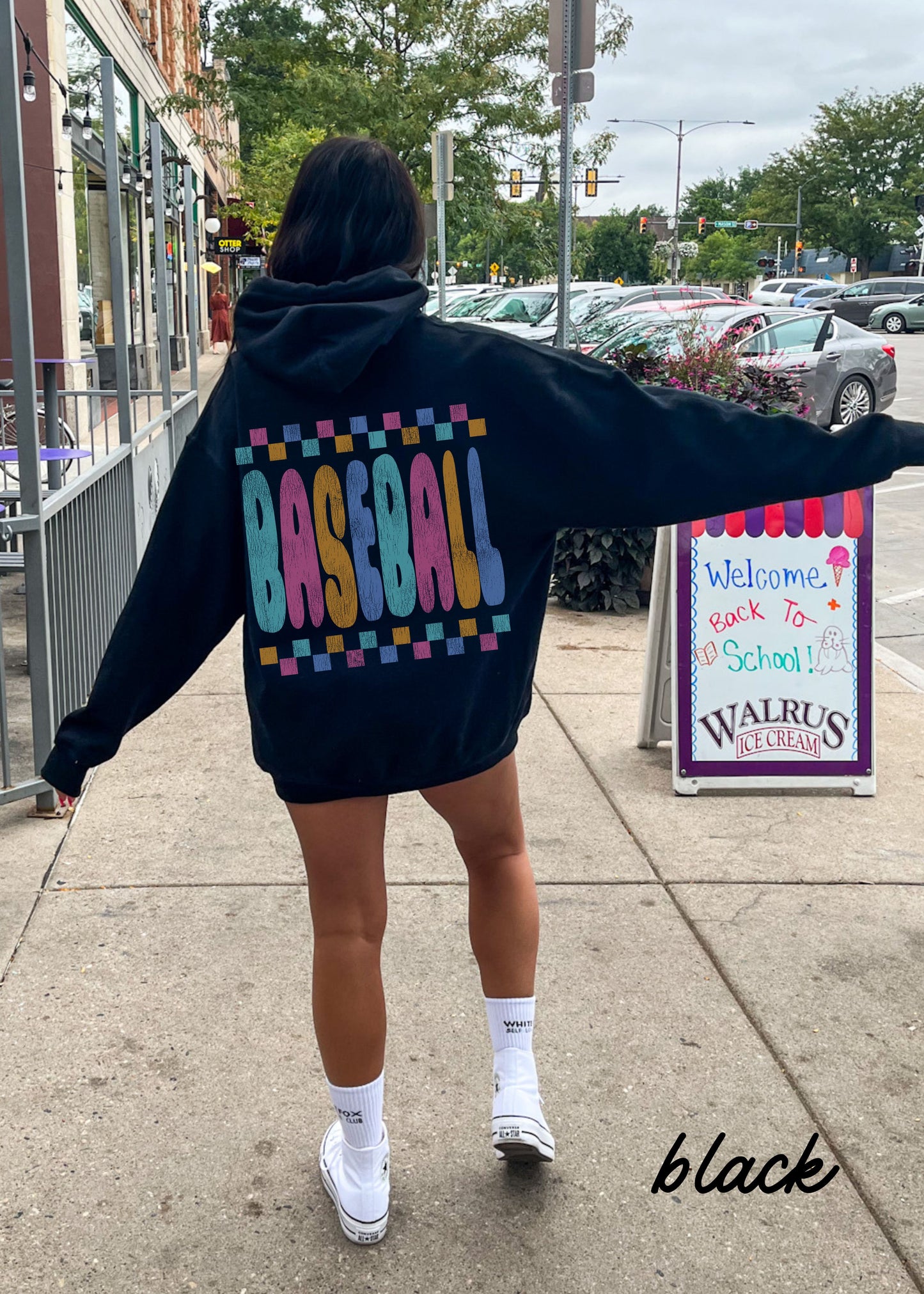 *Baseball Checkered Back Print Hoodie *6 Colors (S-5X)