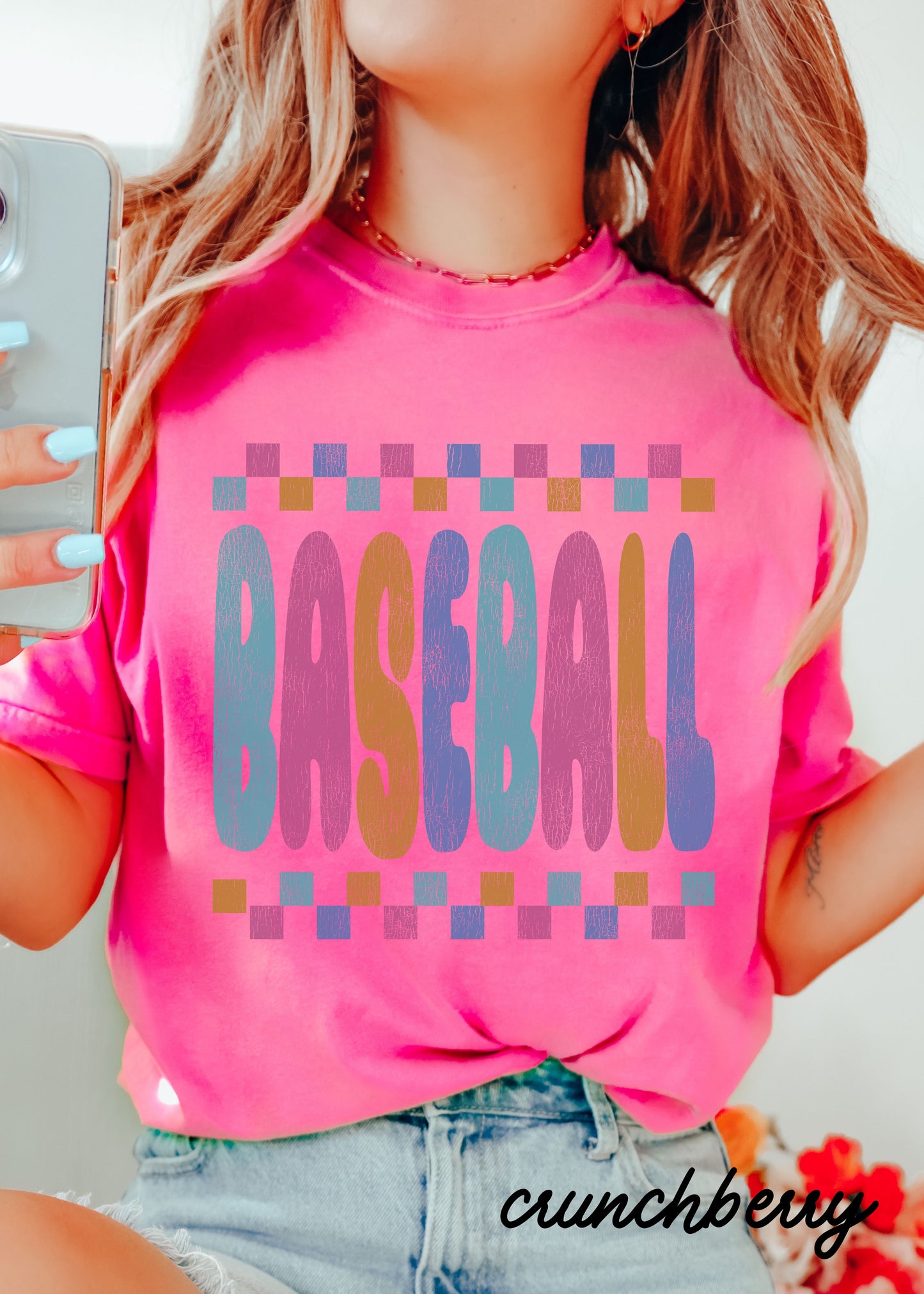*BASEBALL Checkered Tee *11 Colors (S-4X)