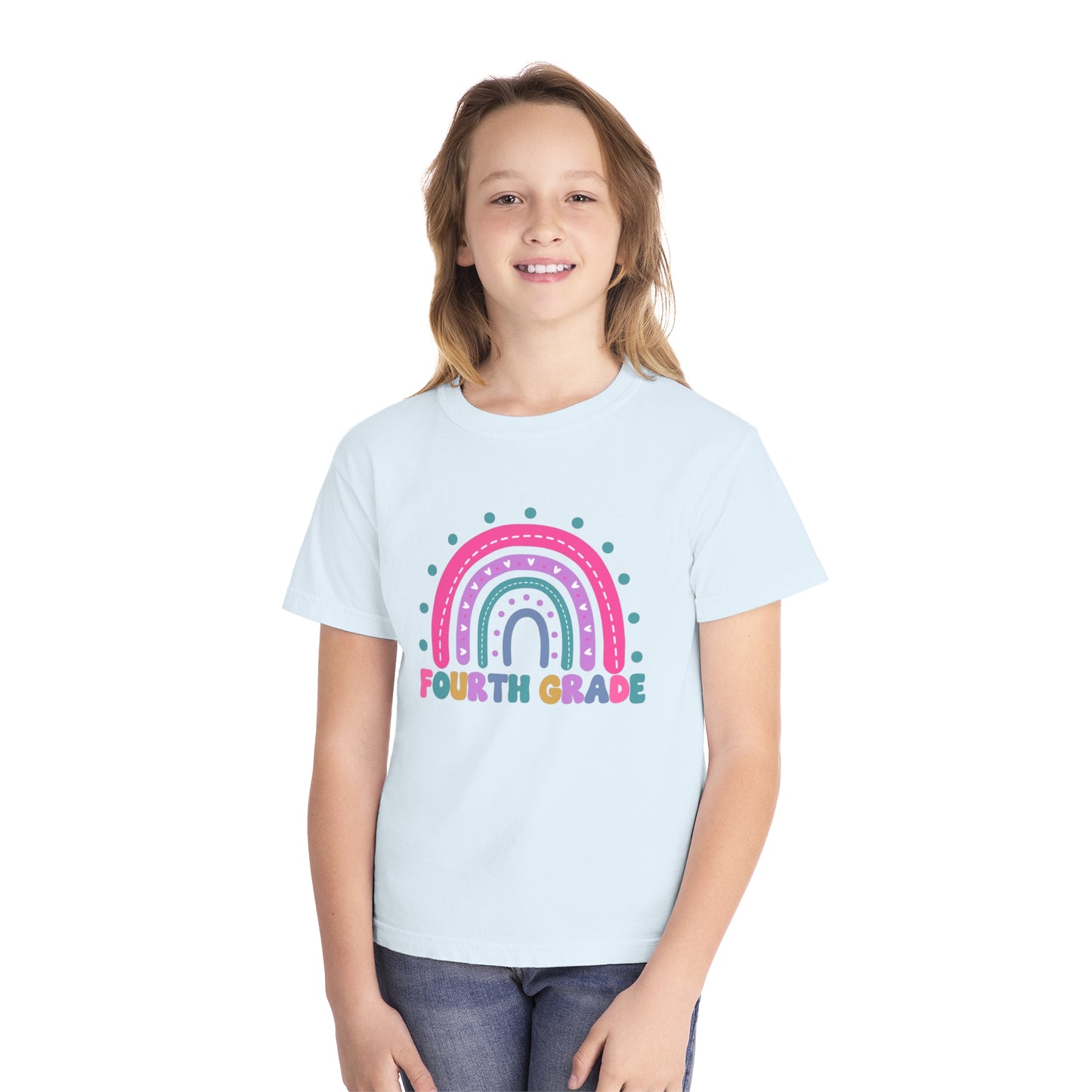 *Youth Personalized FOURTH Grade Rainbow Tee *8 Colors (XS-XL)