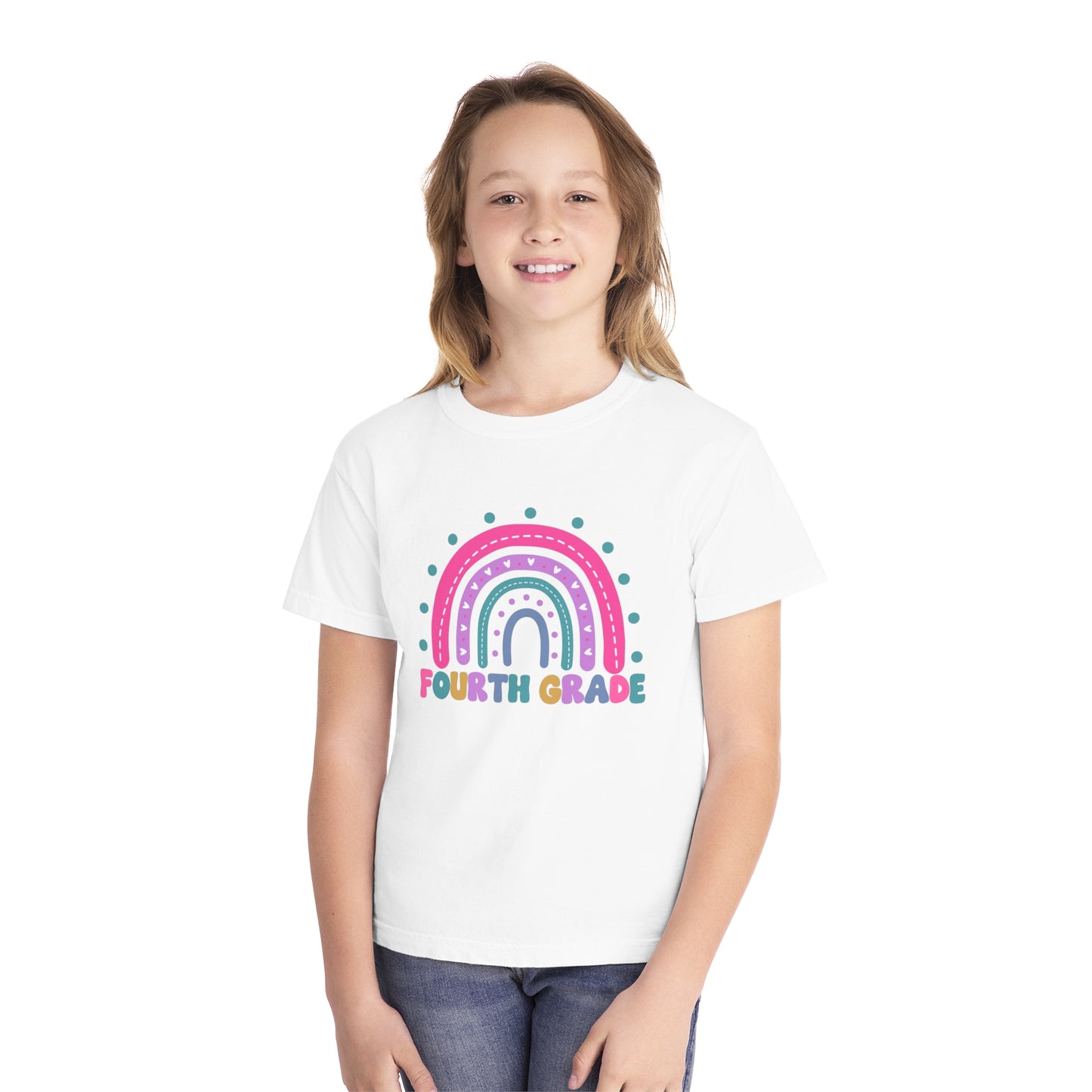*Youth Personalized FOURTH Grade Rainbow Tee *8 Colors (XS-XL)