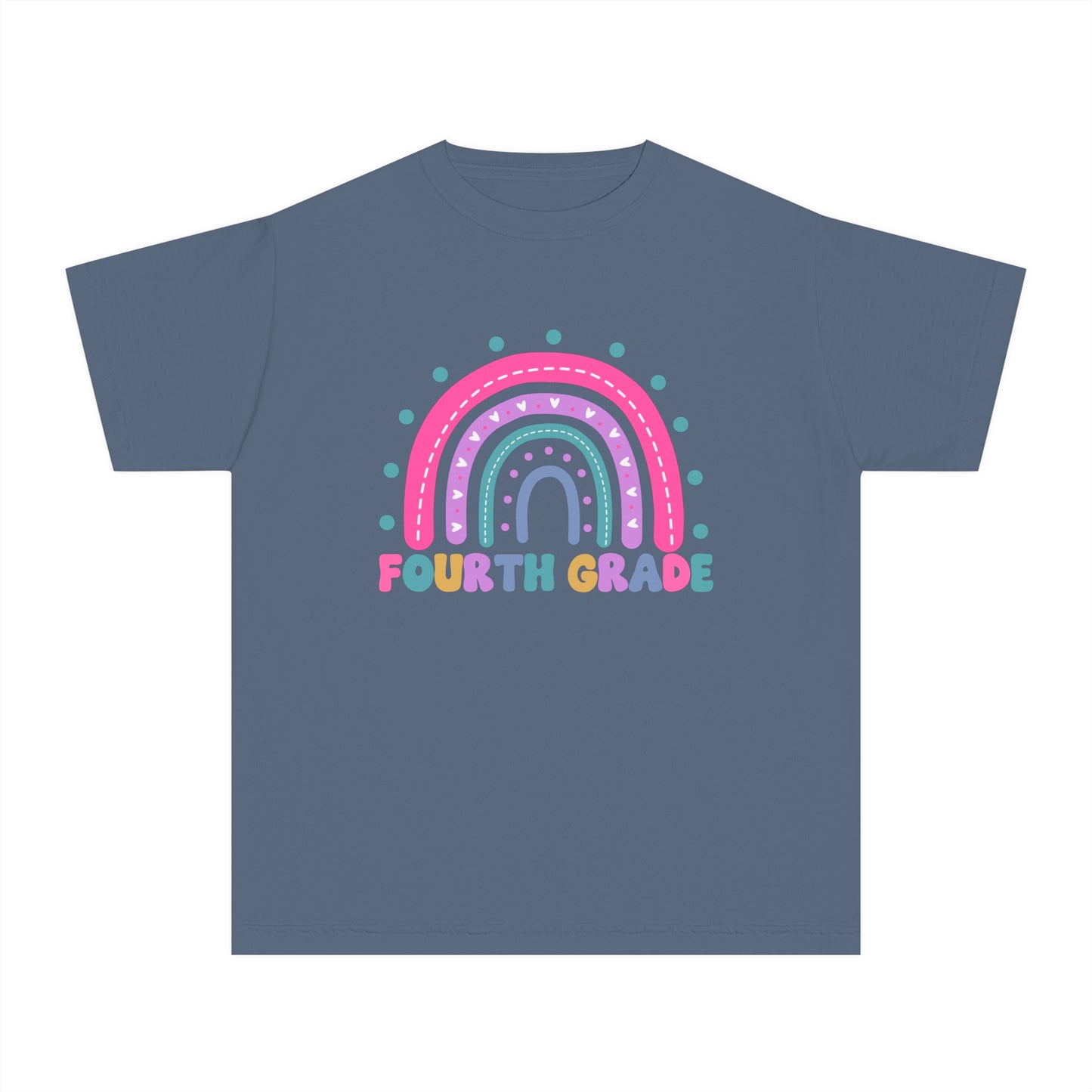 *Youth Personalized FOURTH Grade Rainbow Tee *8 Colors (XS-XL)