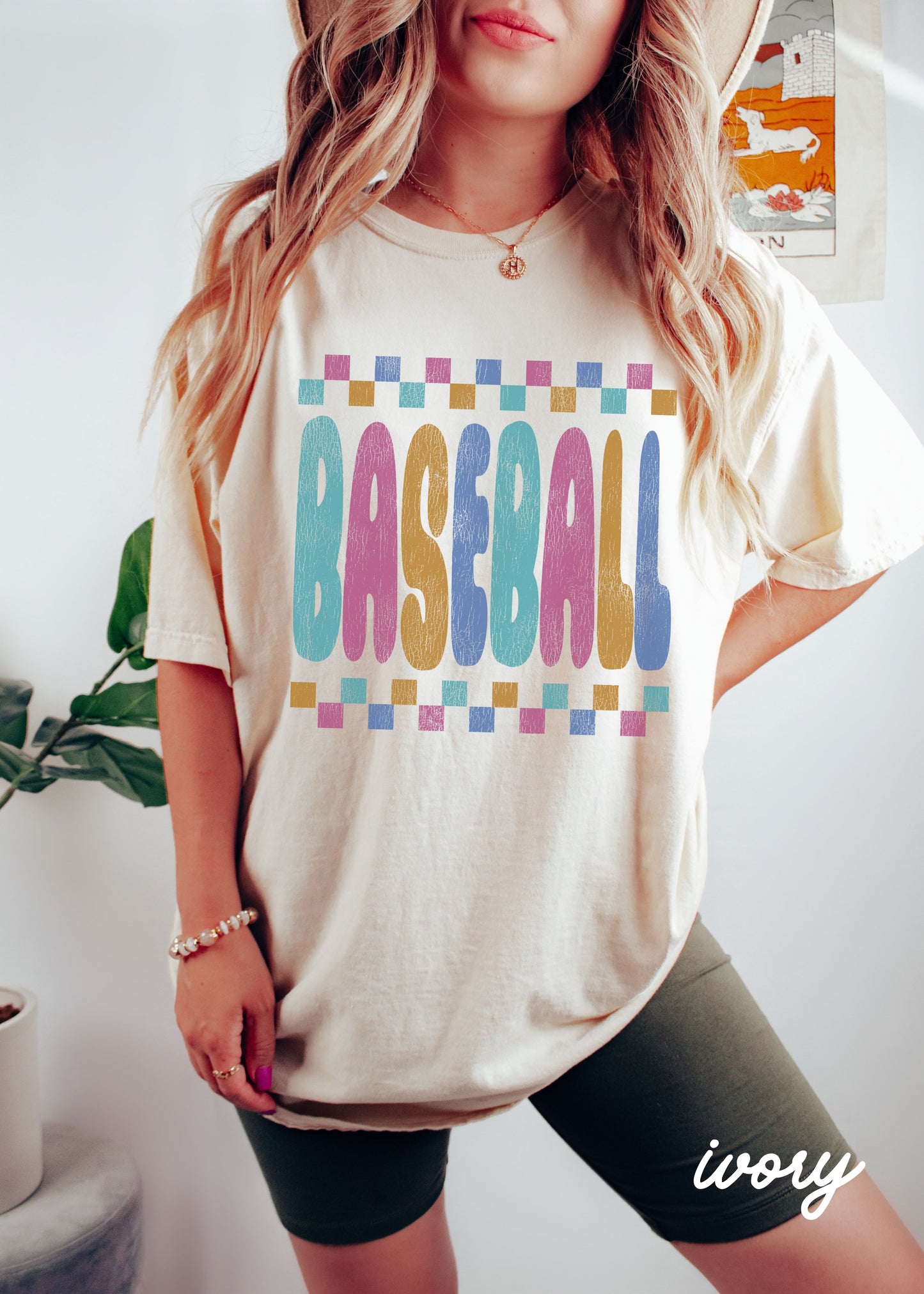 *BASEBALL Checkered Tee *11 Colors (S-4X)