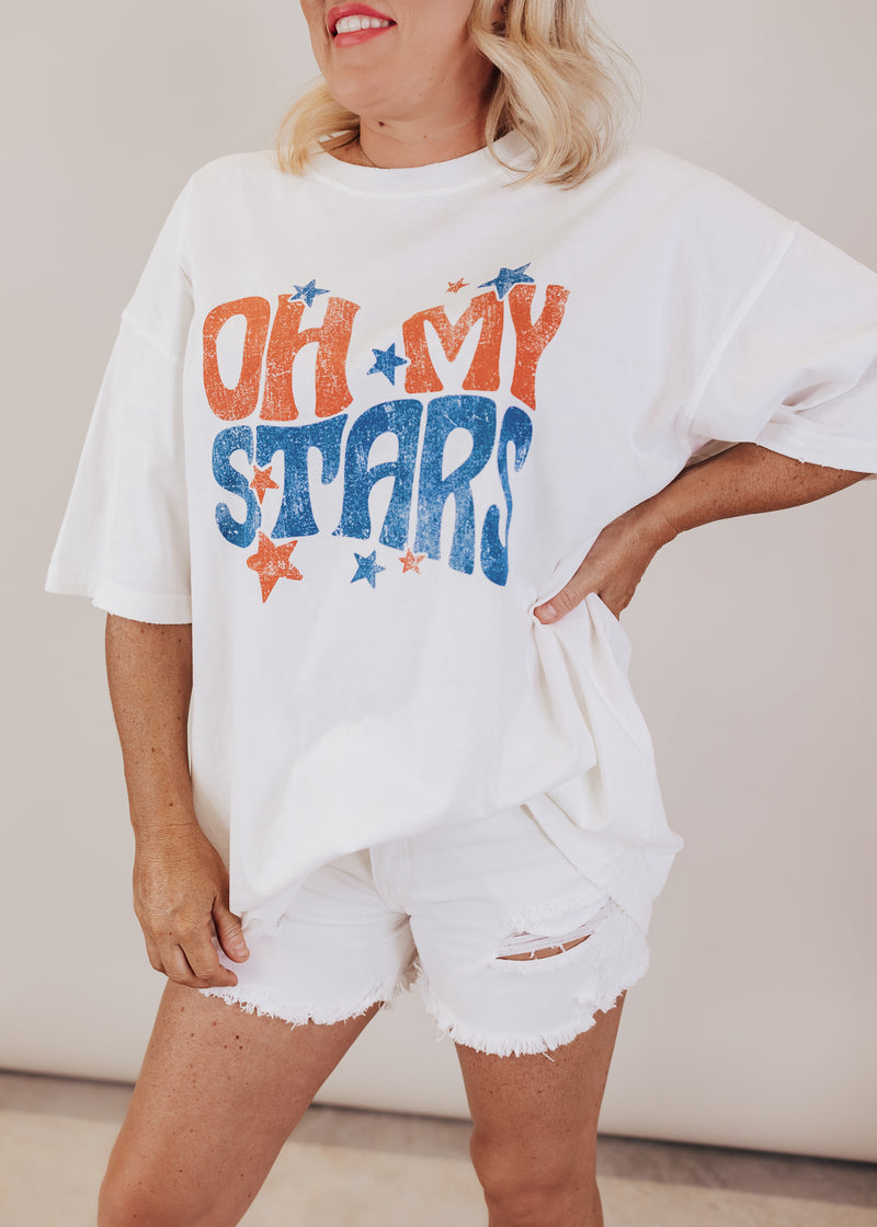 #59 Oversized Oh My Stars Top (CAN FIT XL) *WHITE