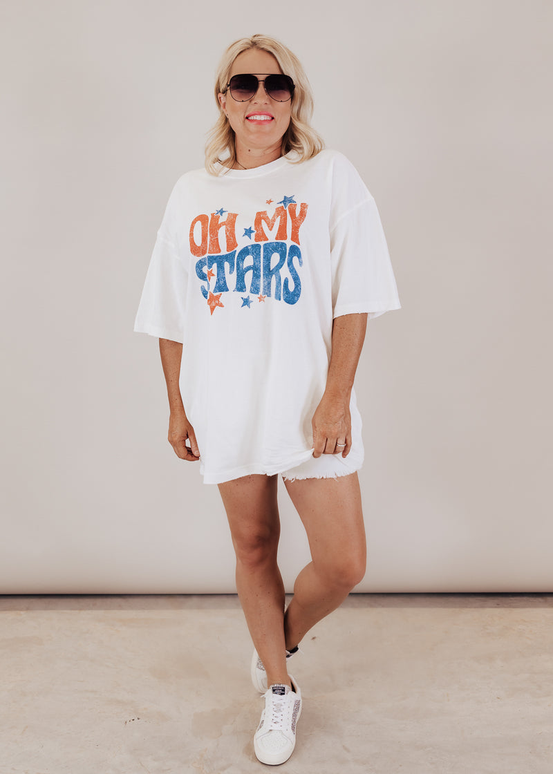 #59 Oversized Oh My Stars Top (CAN FIT XL) *WHITE