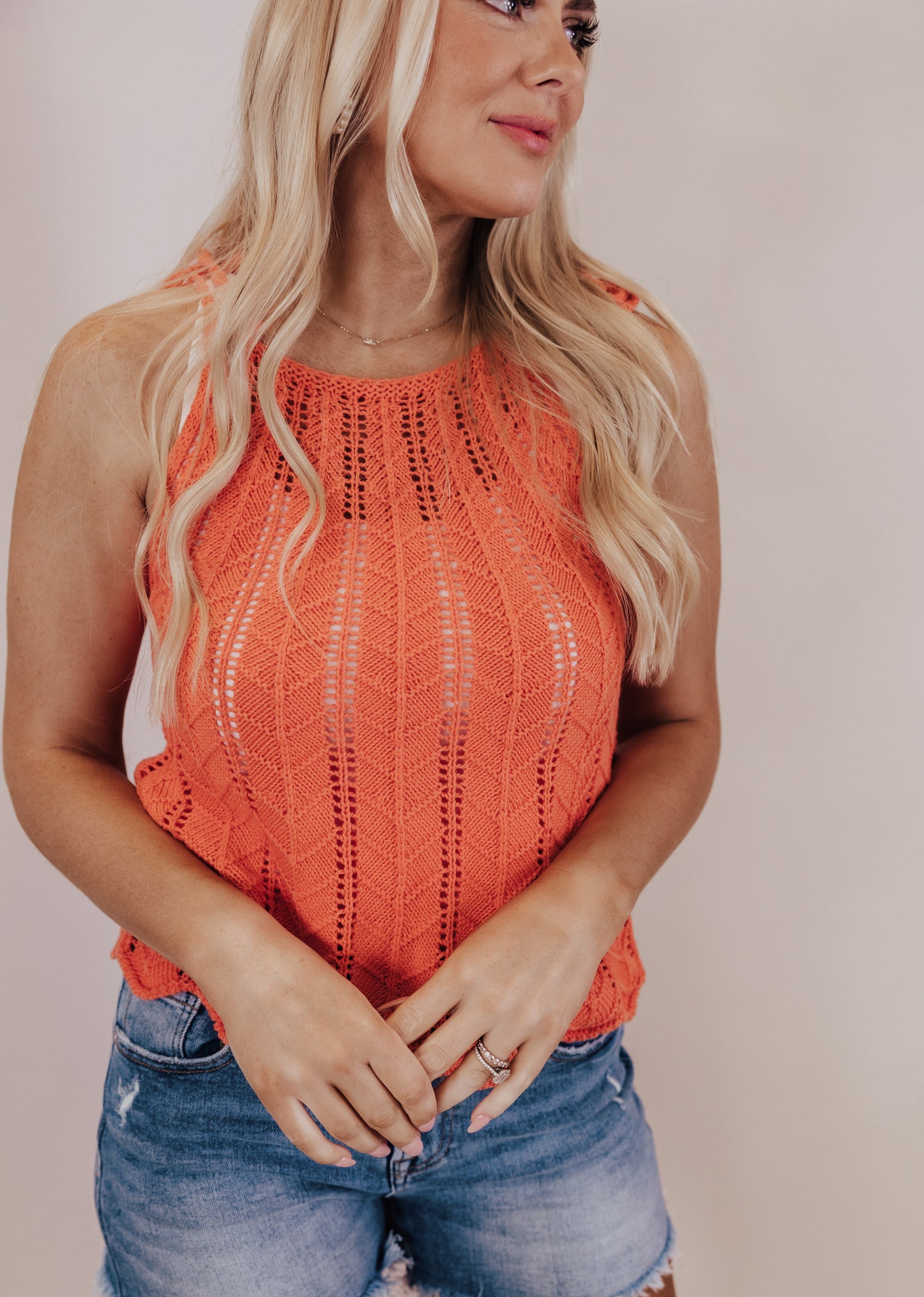 Crochet Pointelle Top *DARK CORAL