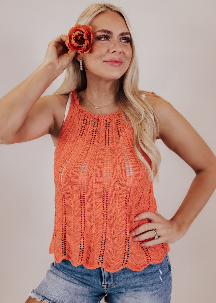 Crochet Pointelle Top *DARK CORAL