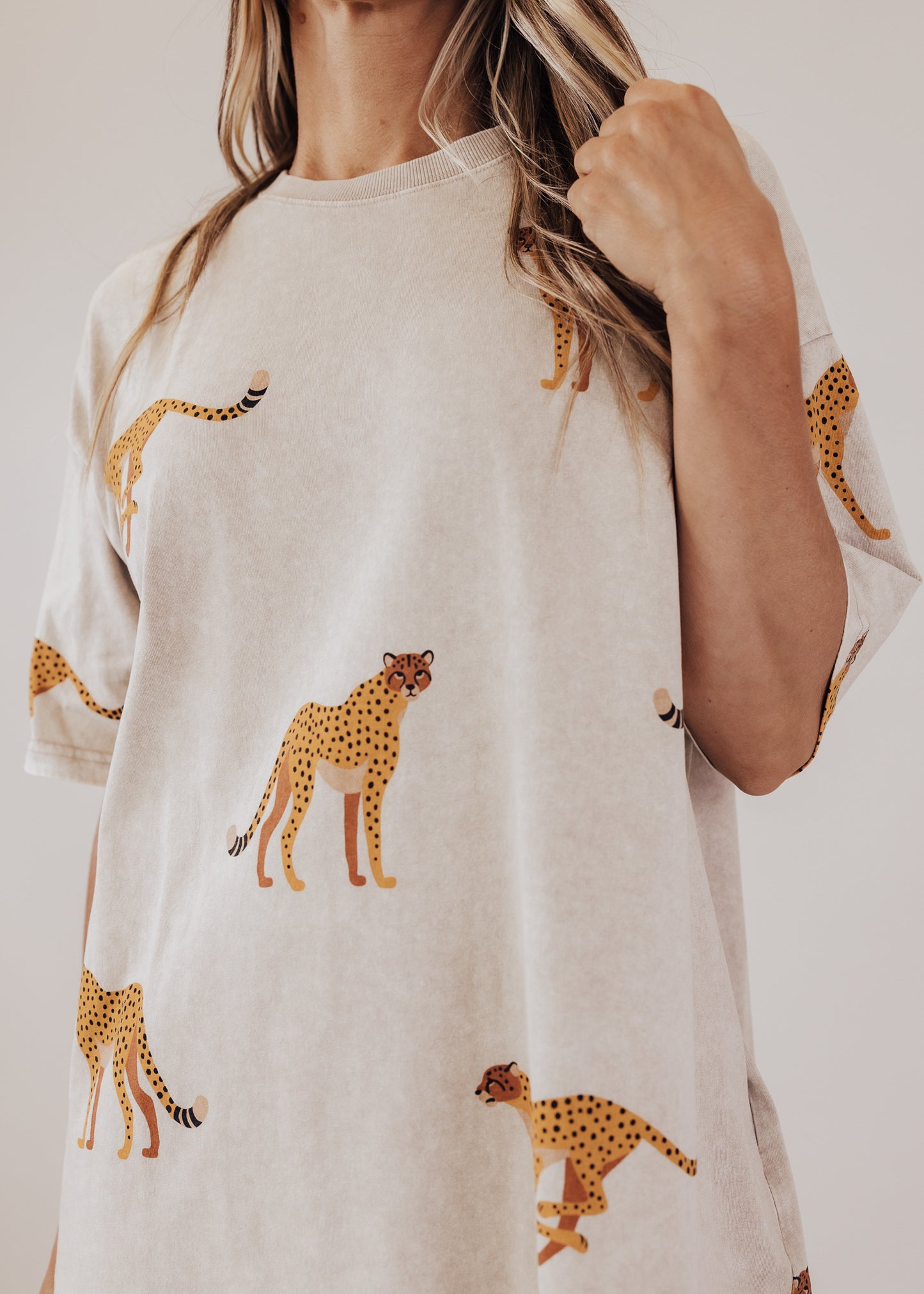Oversized Cheetah T-Shirt Dress (S-3X) *WASHED TAUPE