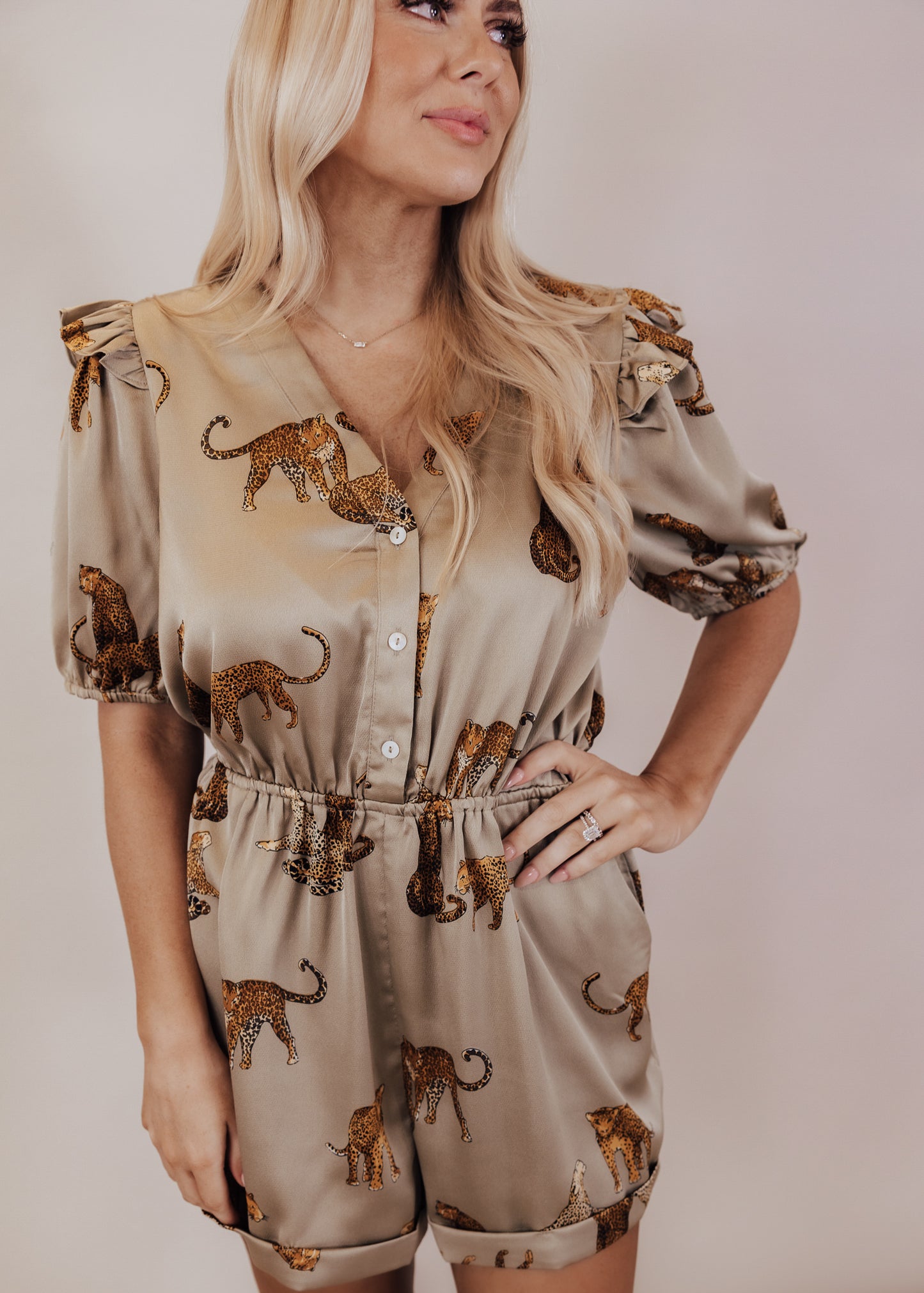 SMALL: Animal Print Romper *OLIVE