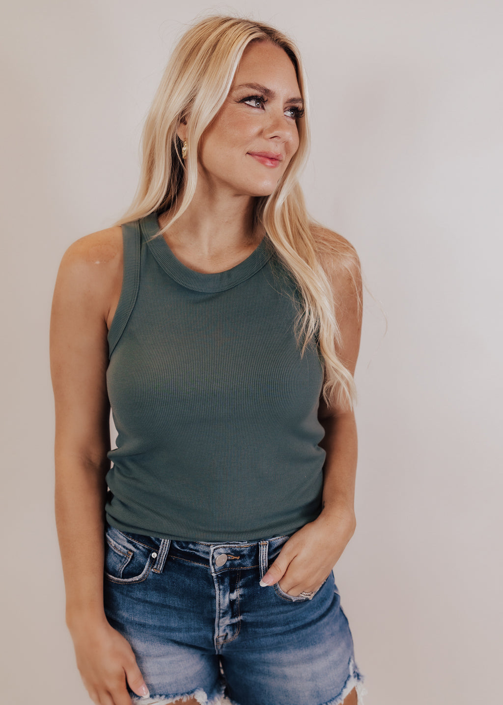 SMALL: Marie Fitted Rib Top *DARK OLIVE