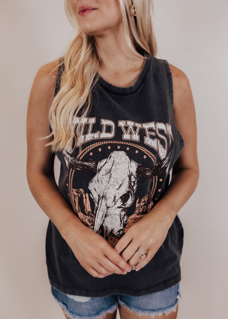 #65 Sleeveless Wild West Skull Tank *VINTAGE BLACK