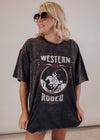 #66 Oversized Western Rodeo Distressed Top *MINERAL BLACK