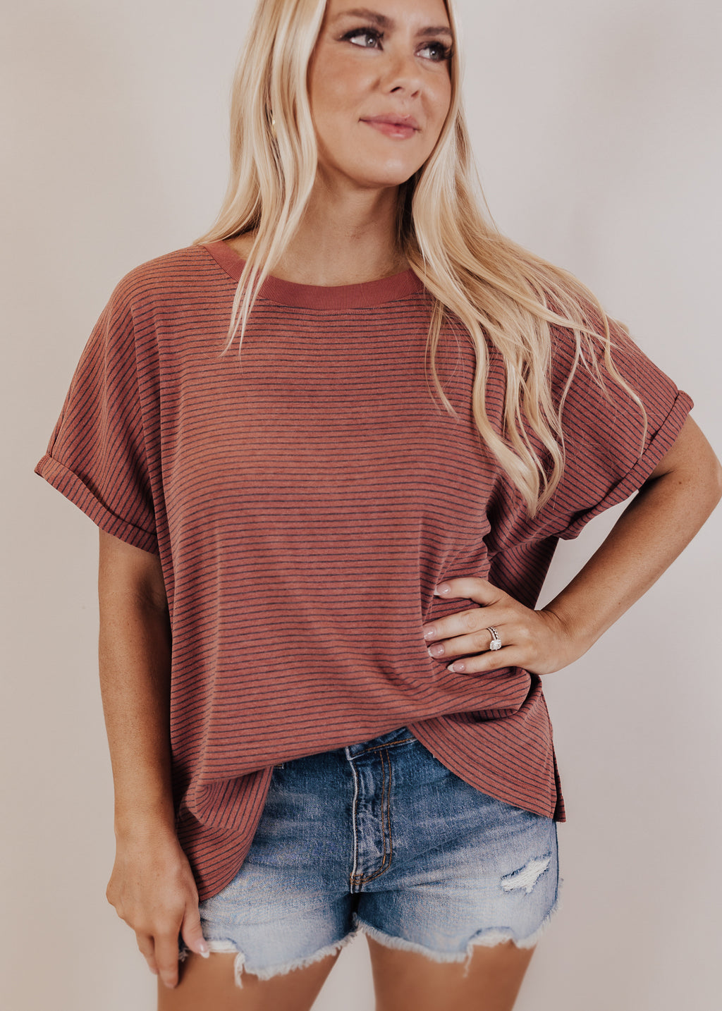 Relaxed Sienna Charcoal Stripe Top