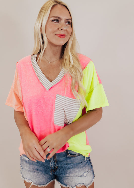 All Neon Stripe Color Block Top (S-XL)
