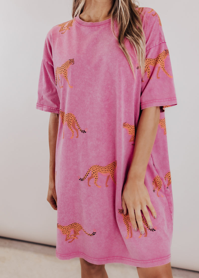 Oversized Cheetah T-Shirt Dress (S-3X) *MAGENTA MINERAL