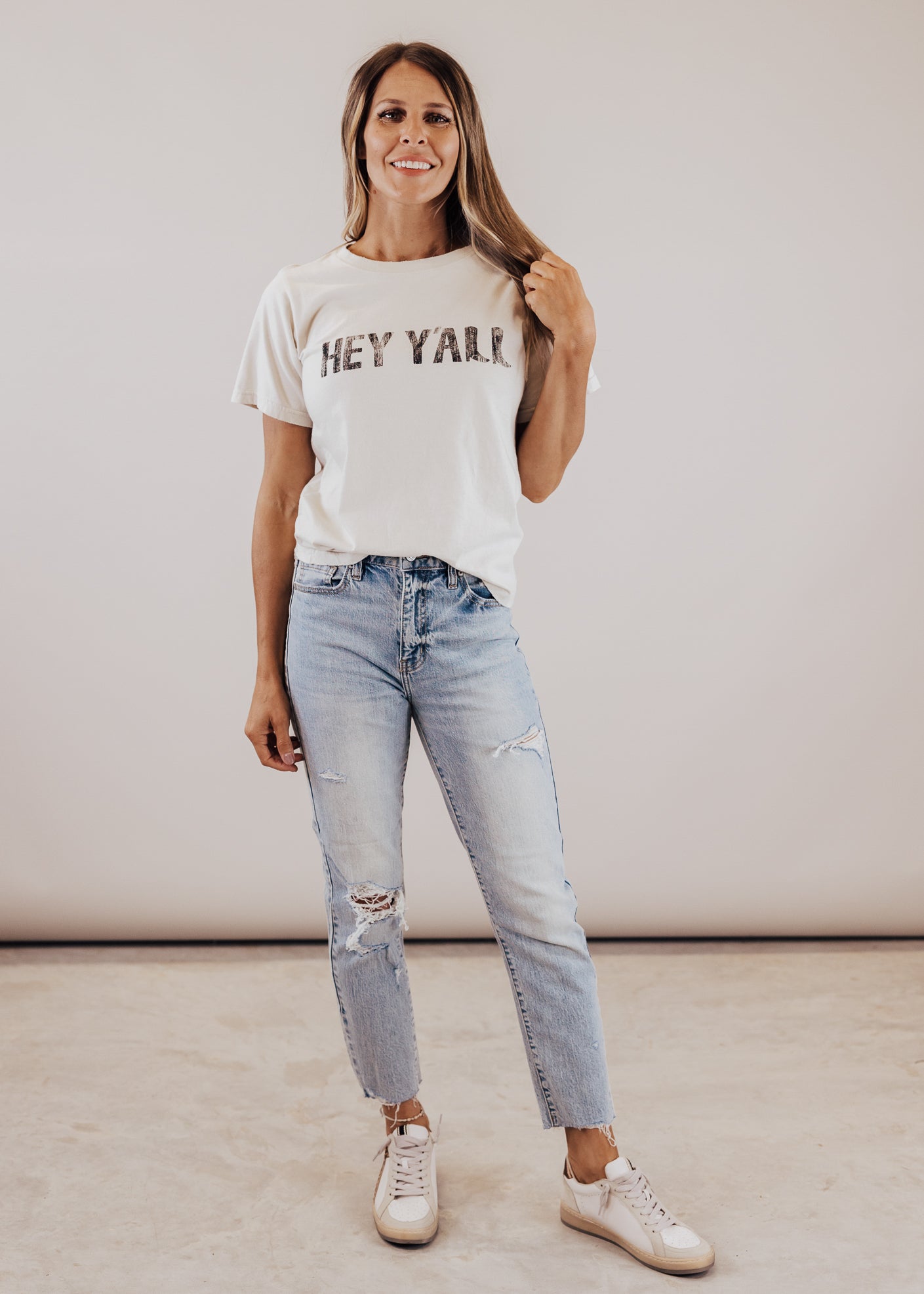 SMALL: #93 Hey Y'all Top *KHAKI