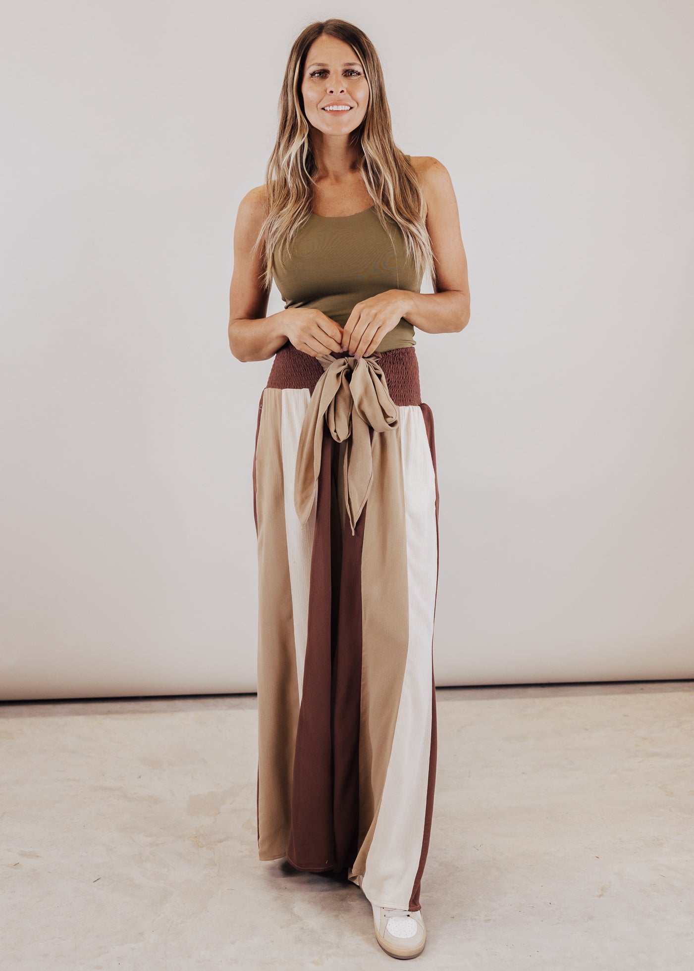 Wide Leg Patch Work Pants *BROWN/OLIVE/CREAM