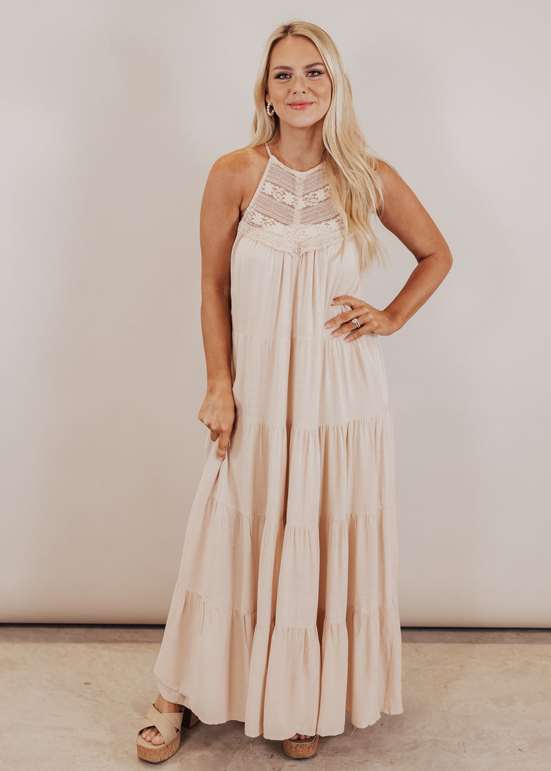 Halter Natural Lace Tiered Dress