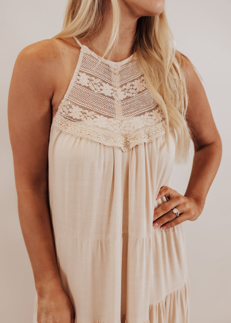 Halter Natural Lace Tiered Dress