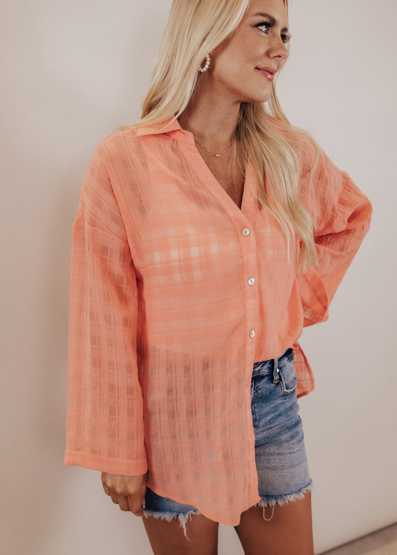 Mayble Button Down Top (S-3X) *CORAL