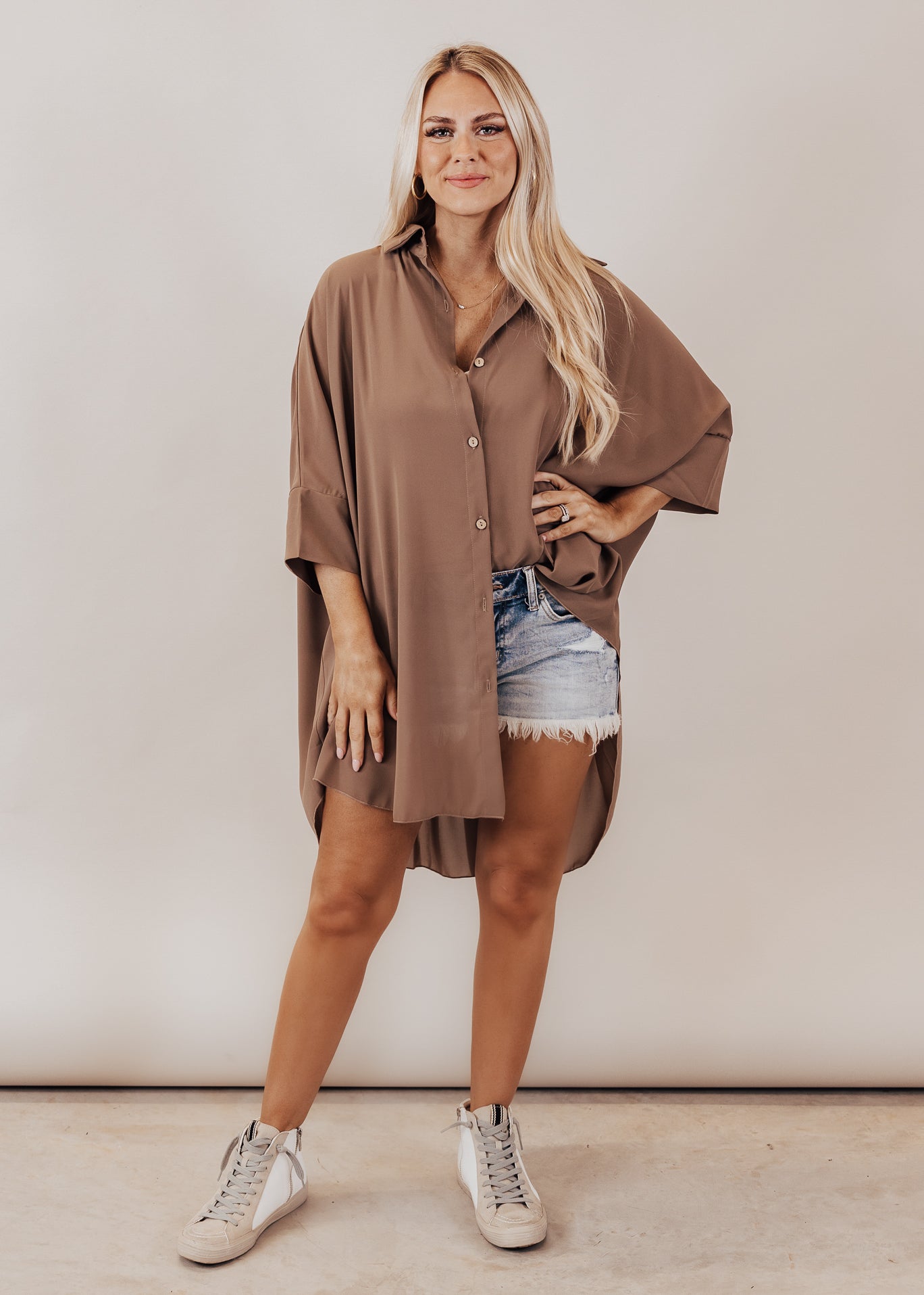 Zani Oversized Button Tunic Top (CAN FIT XL) *MOCHA