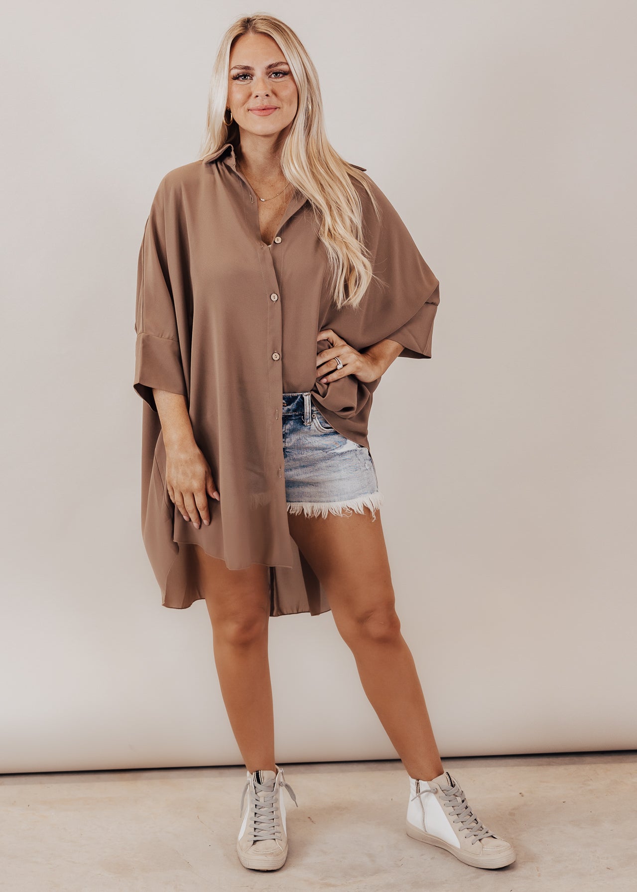 Zani Oversized Button Tunic Top (CAN FIT XL) *MOCHA