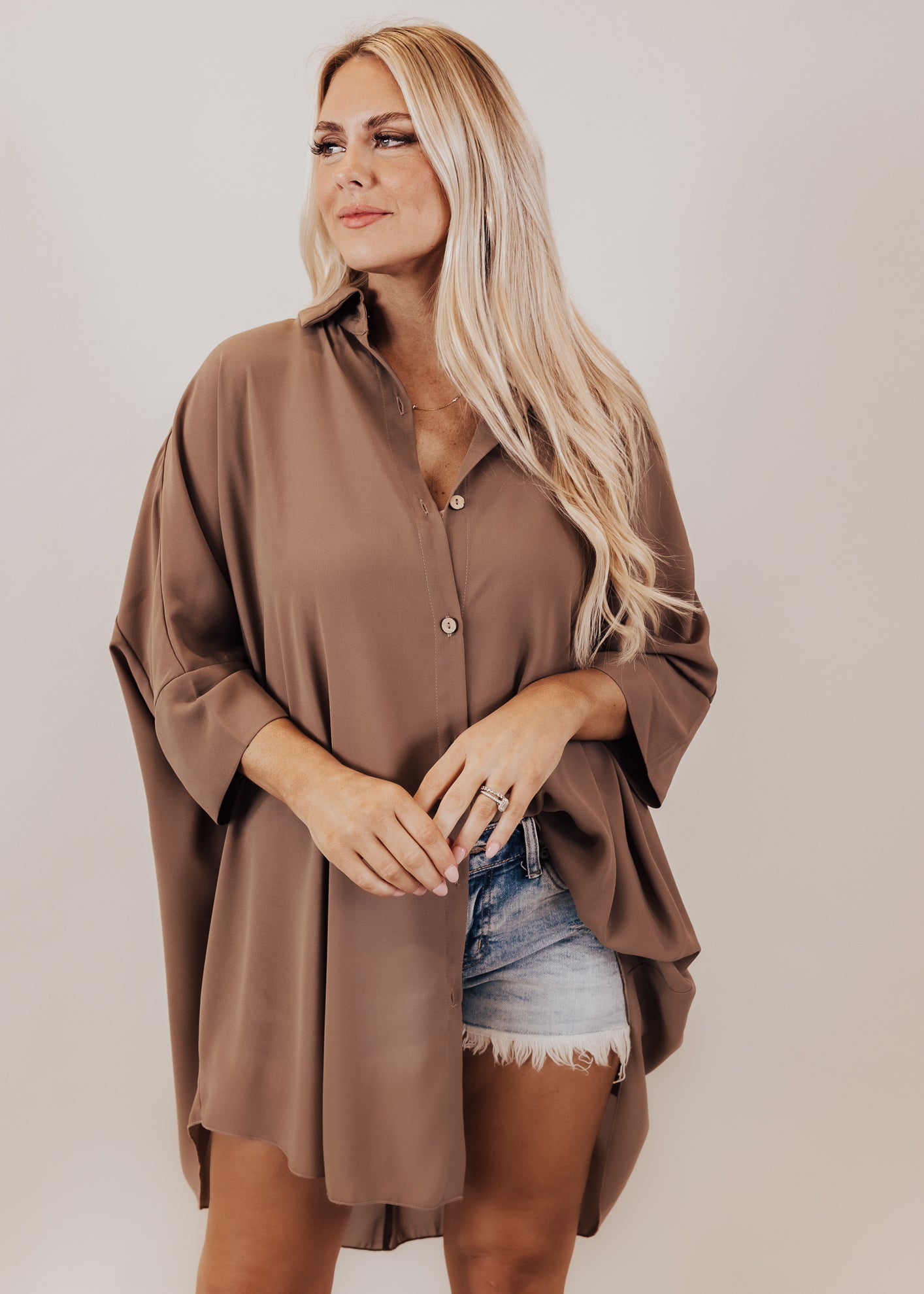 Zani Oversized Button Tunic Top (CAN FIT XL) *MOCHA