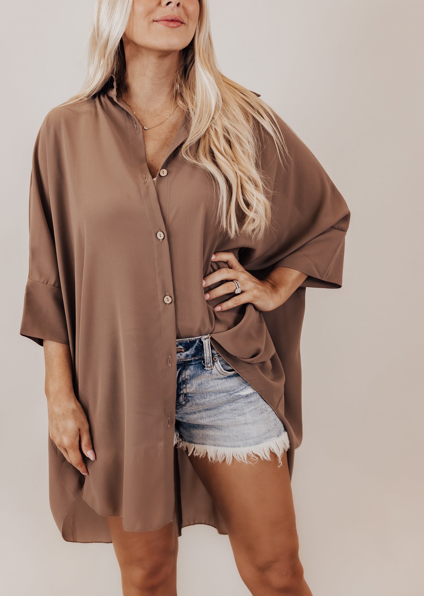 Zani Oversized Button Tunic Top (CAN FIT XL) *MOCHA
