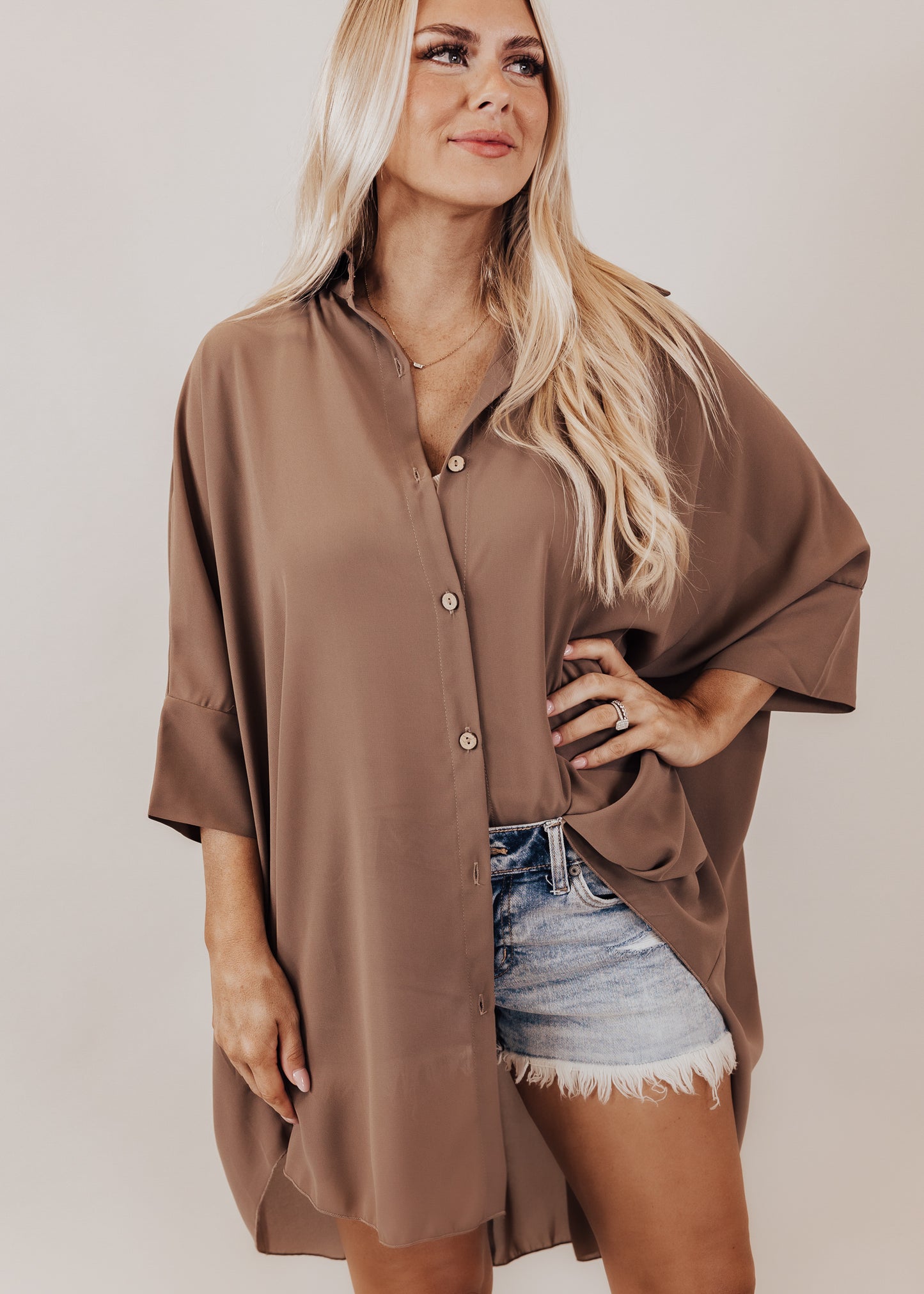 Zani Oversized Button Tunic Top (CAN FIT XL) *MOCHA