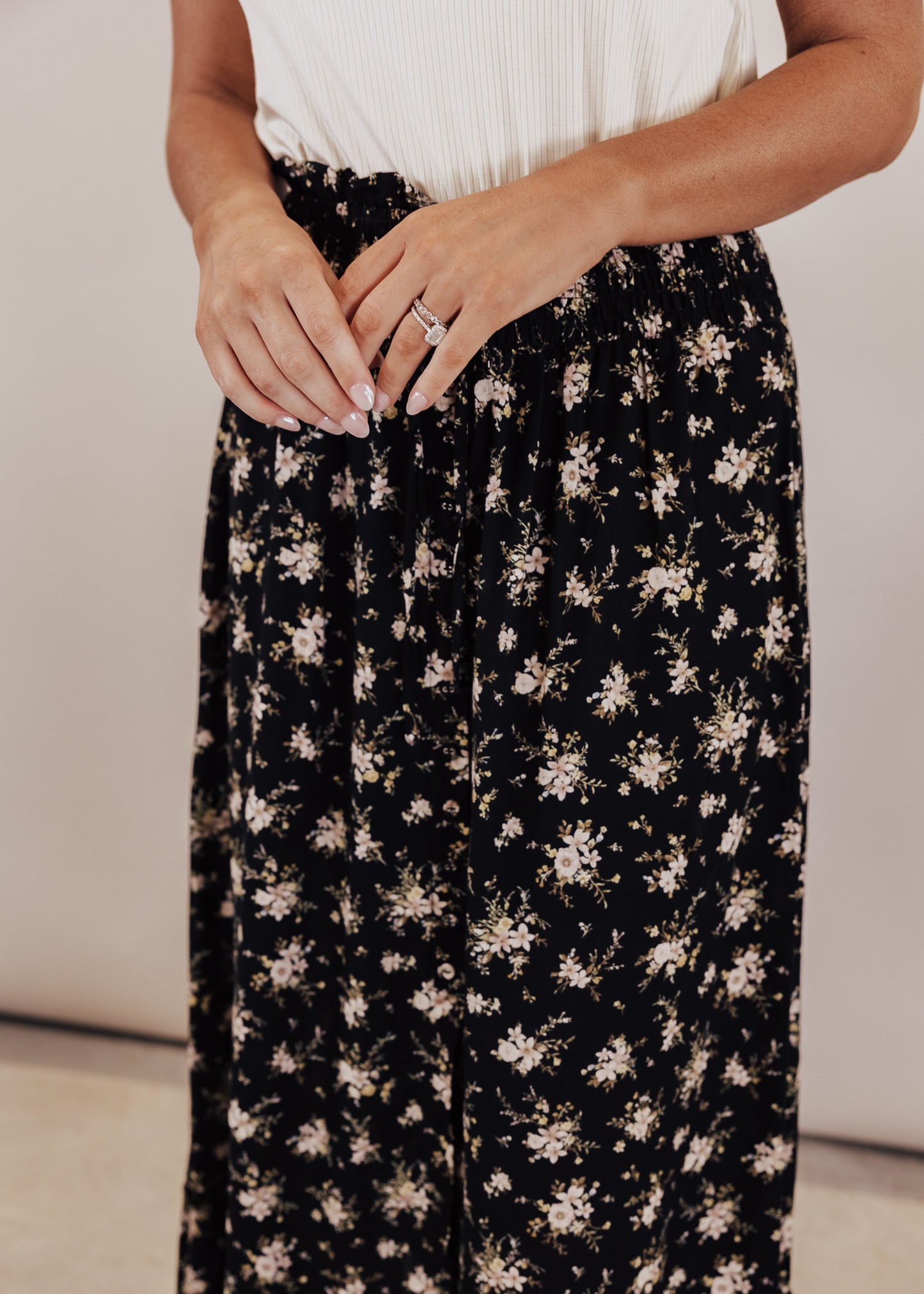 SMALL: Black Floral Midi Skirt
