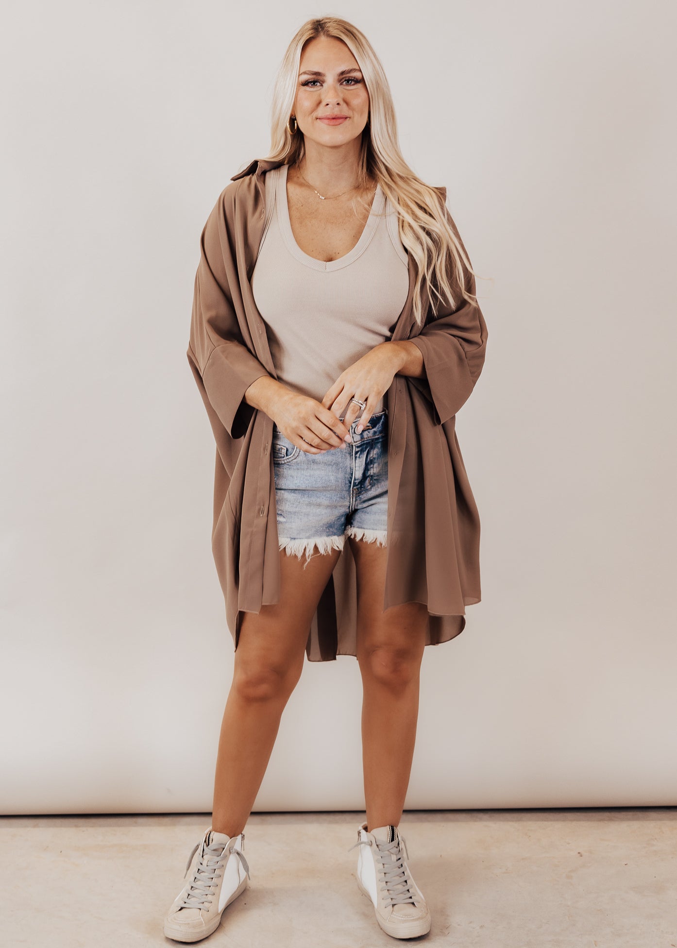 Zani Oversized Button Tunic Top (CAN FIT XL) *MOCHA