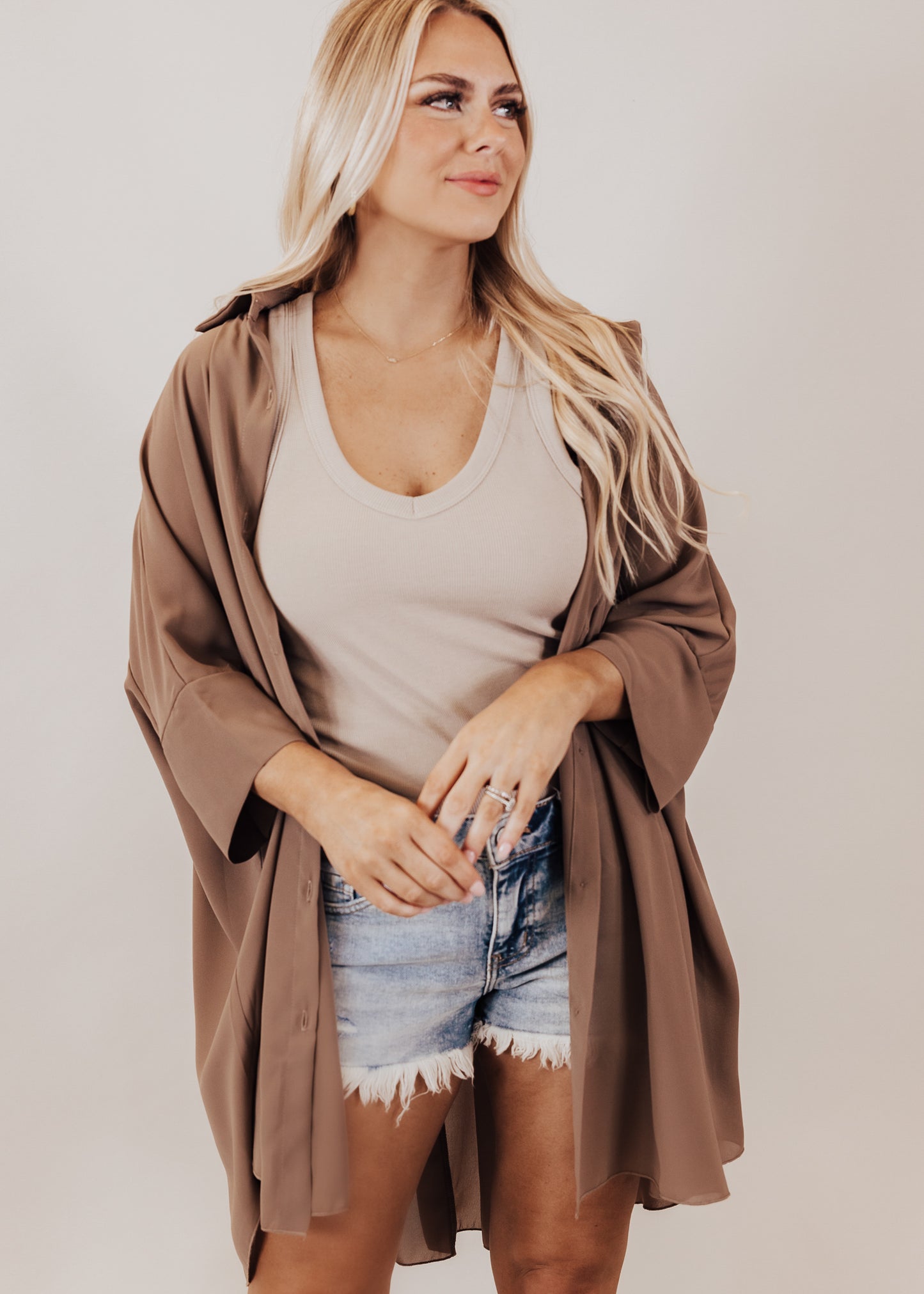 Zani Oversized Button Tunic Top (CAN FIT XL) *MOCHA