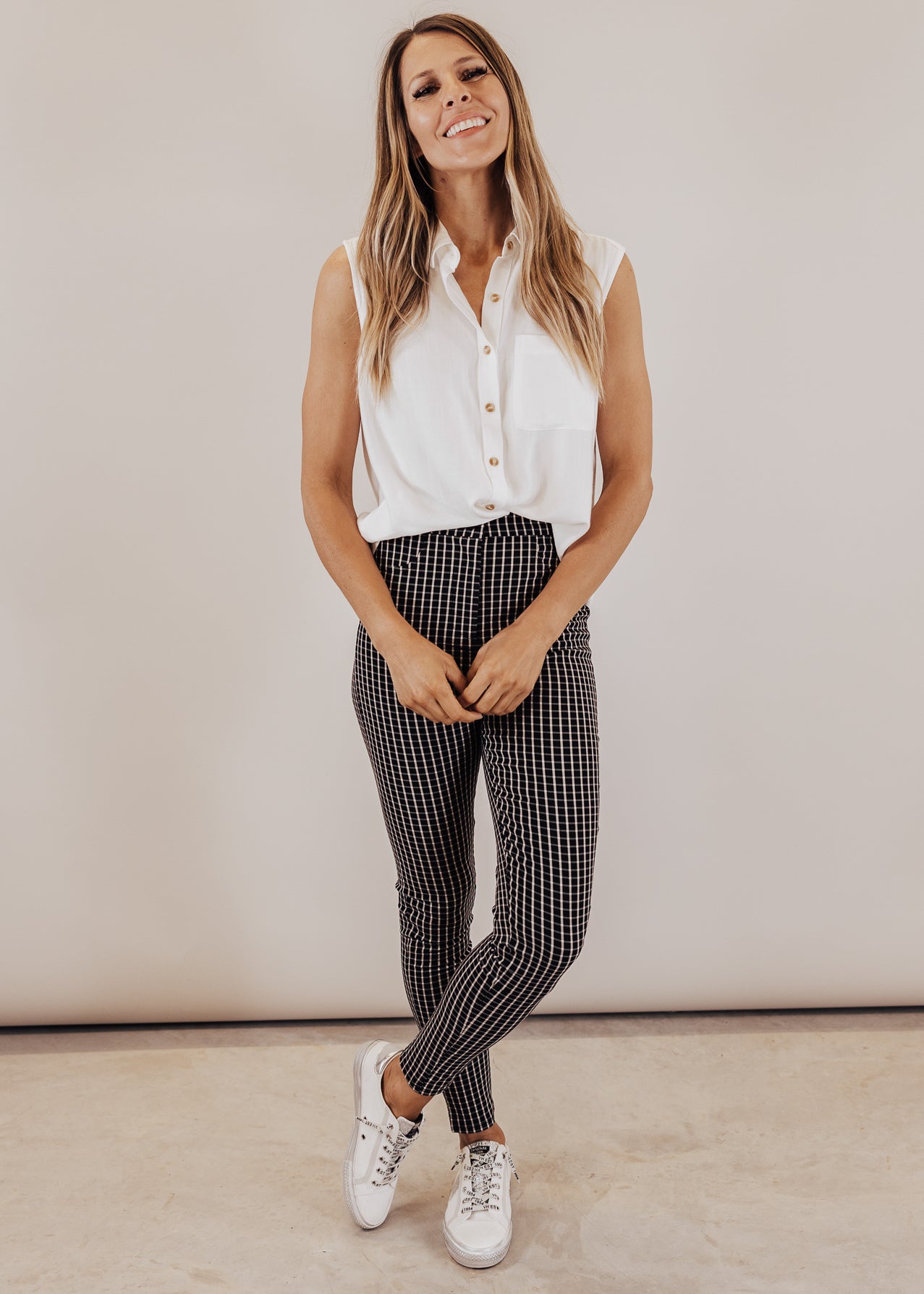 3X: Checkered Straight Leg Pants (S-3X) *BLACK/IVORY