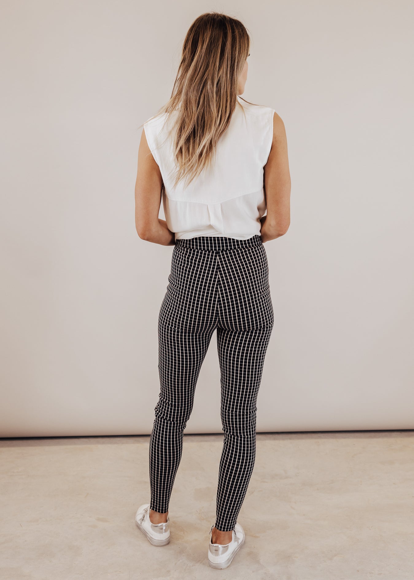 3X: Checkered Straight Leg Pants (S-3X) *BLACK/IVORY