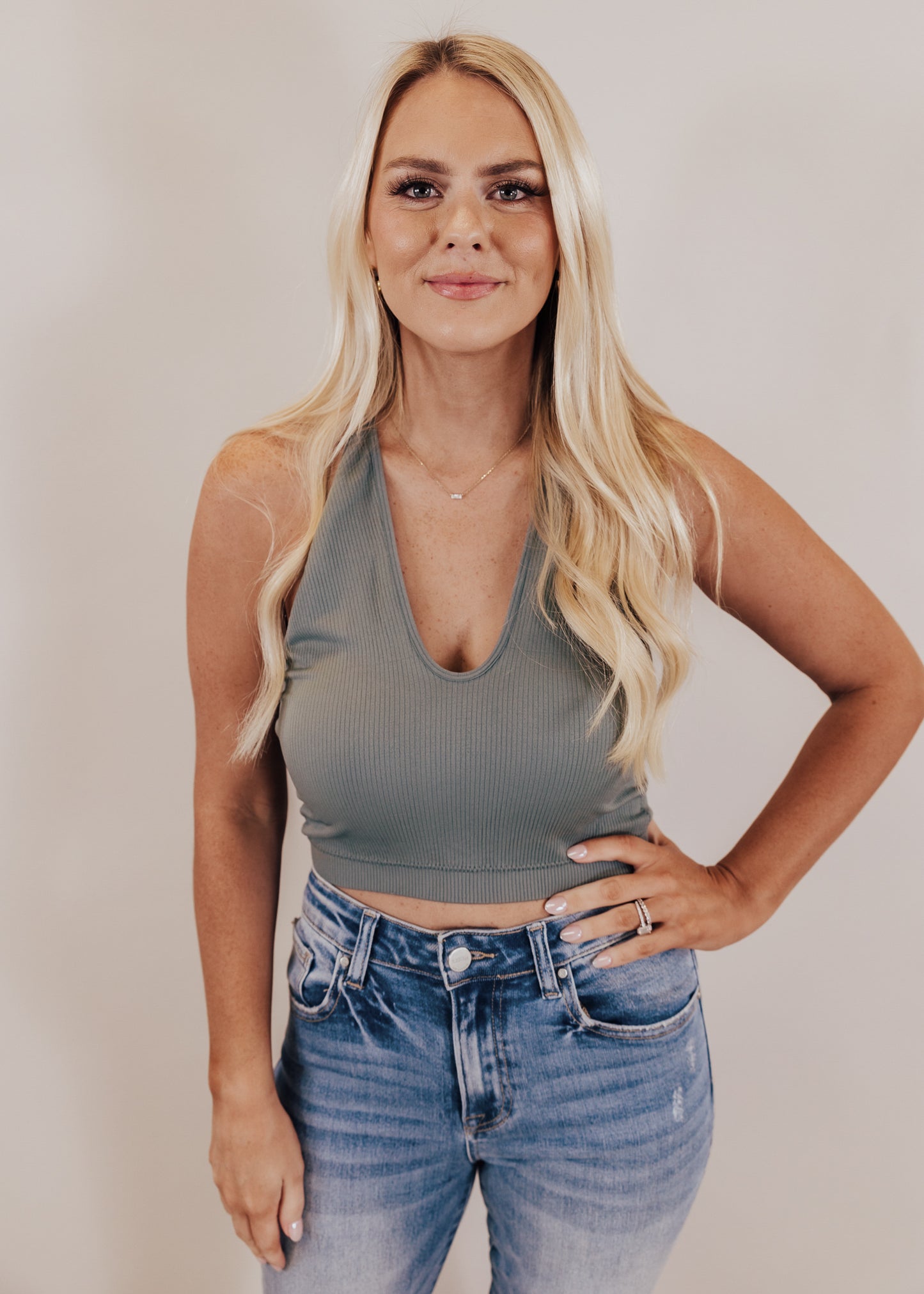 S & M: Scoop Neck Cross Back Bralette *T GREEN