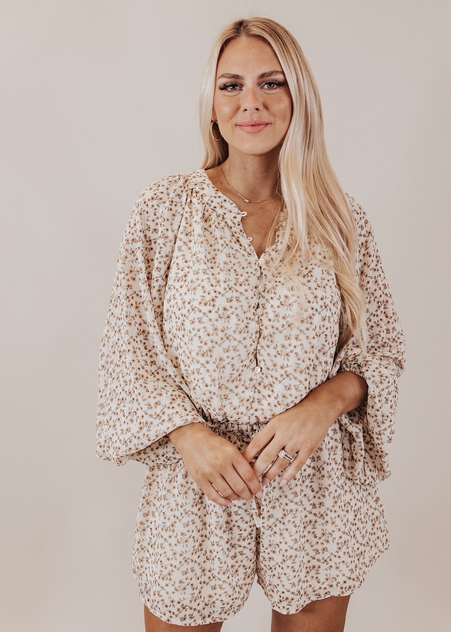 Floral Romper (S-XL) *CREAM