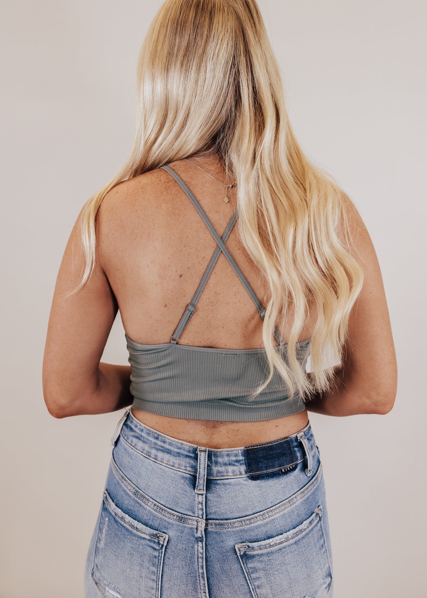 S & M: Scoop Neck Cross Back Bralette *T GREEN