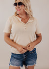Paige Waffle Button Top (S-XL) *TAN