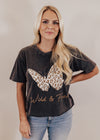 #75 Wild And Free Butterfly Crop Top *VINTAGE BLACK