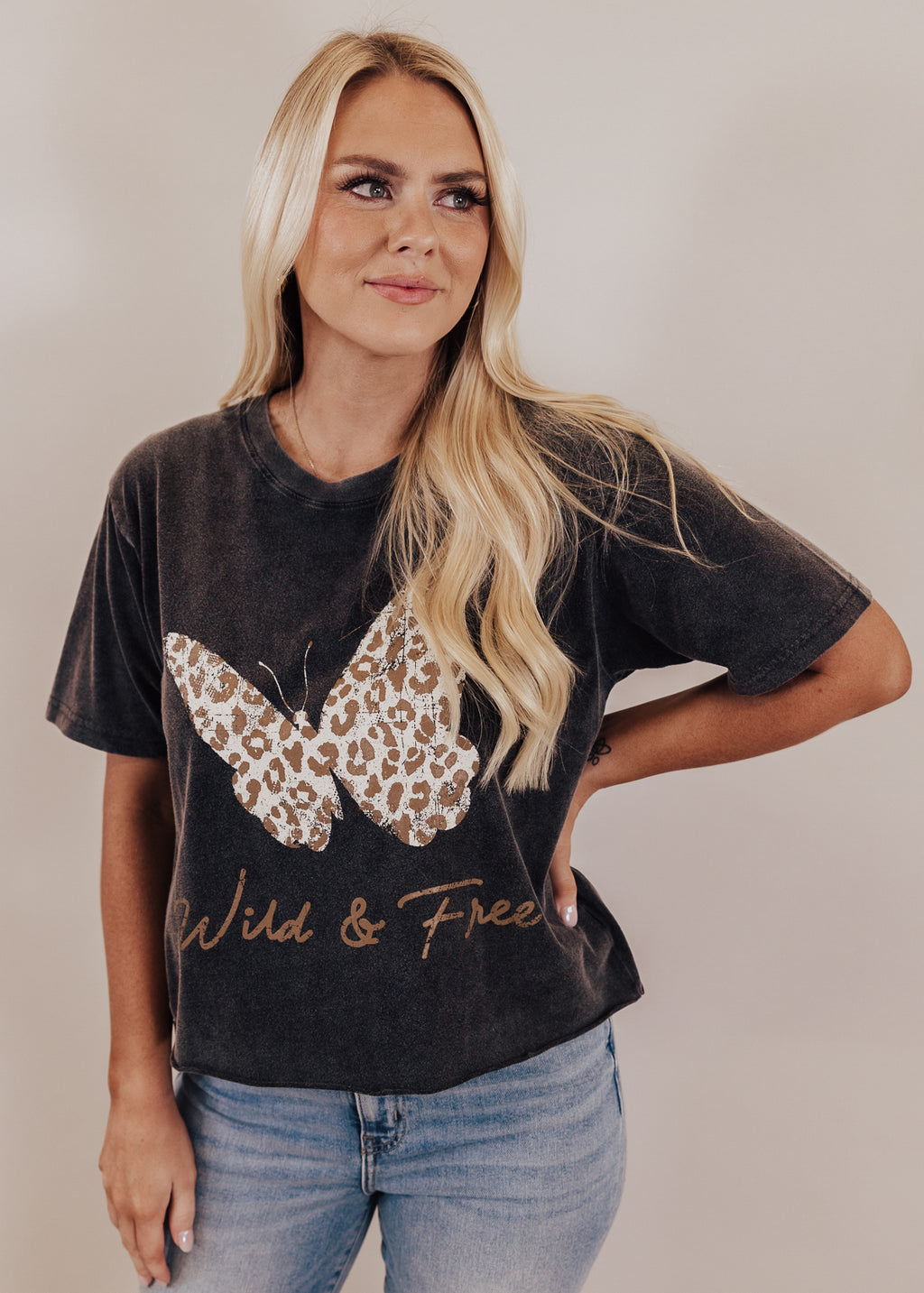 #75 Wild And Free Butterfly Crop Top *VINTAGE BLACK