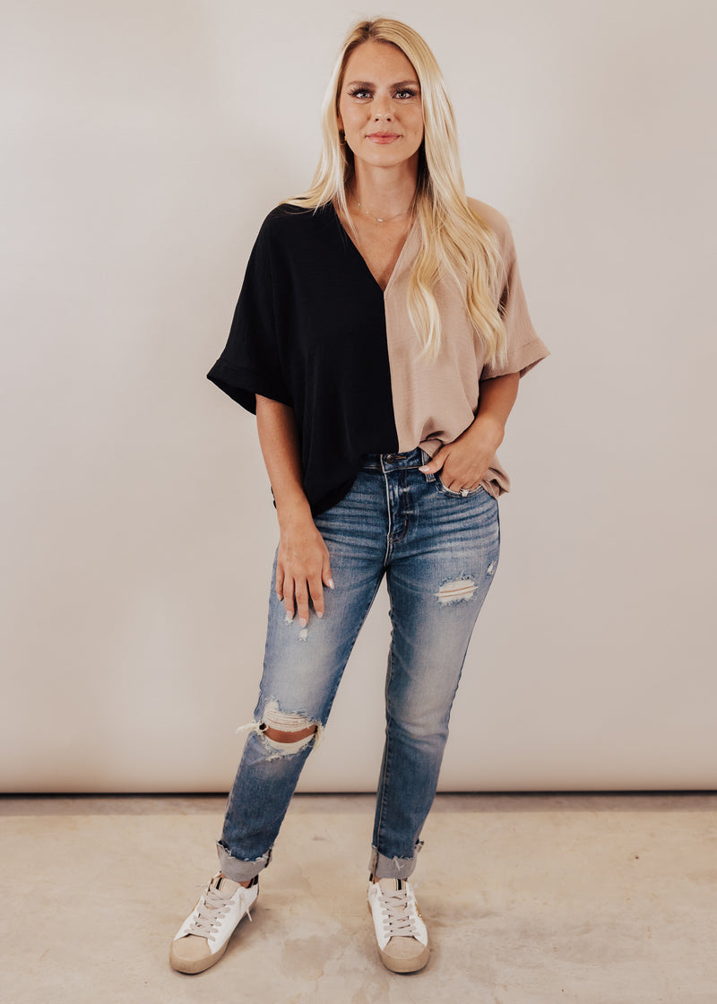 Whitney Color Block Top *BLACK/TAUPE