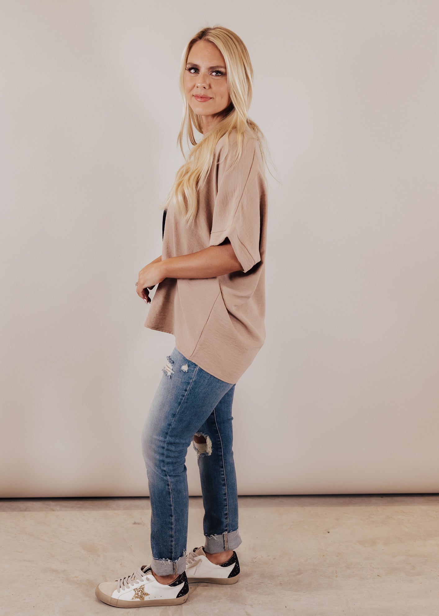Whitney Color Block Top *BLACK/TAUPE