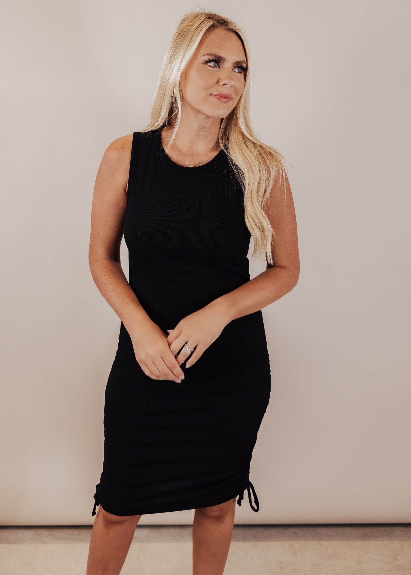 SMALL: Jacob Fitted Rib Cinch Dress *BLACK