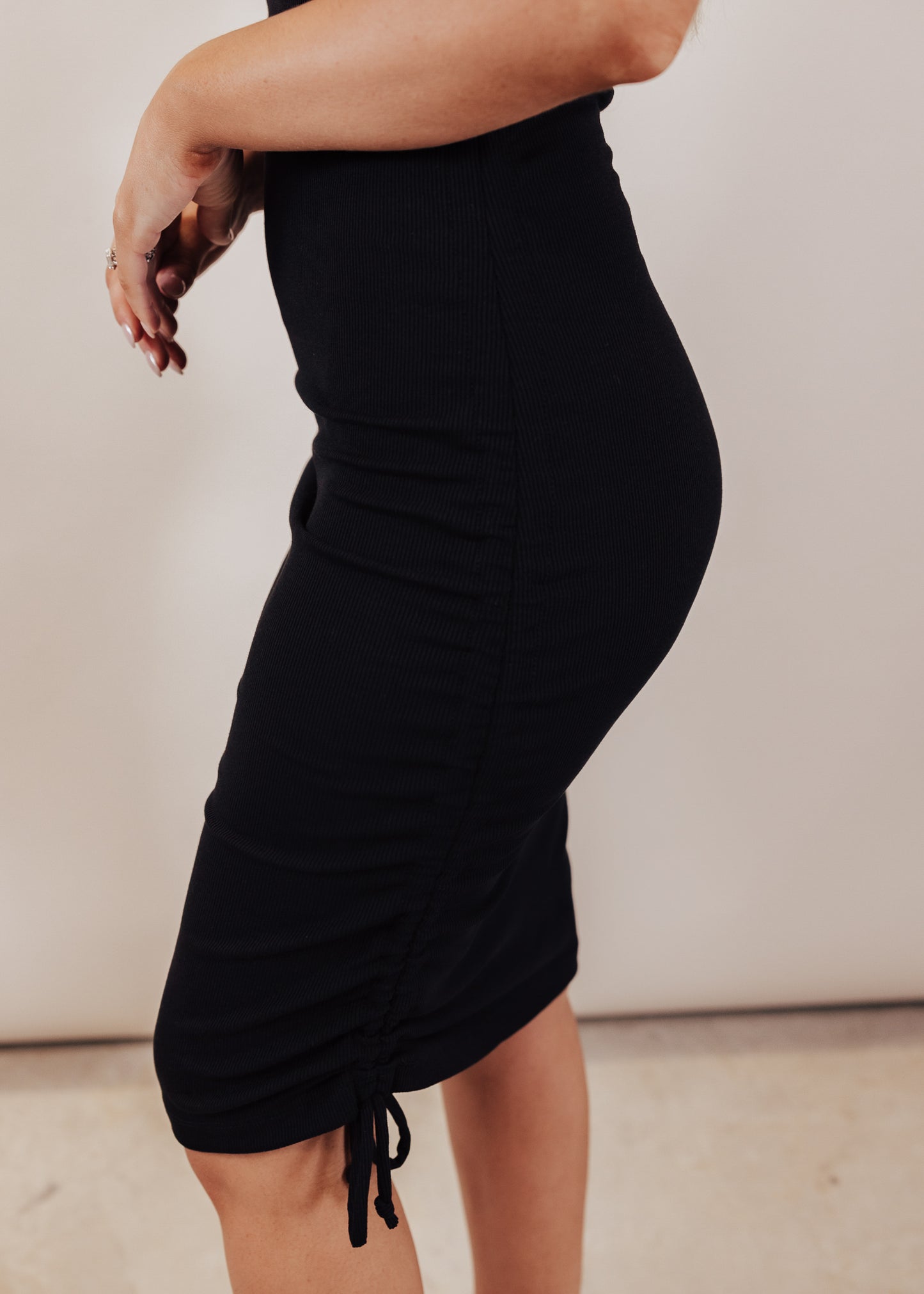 SMALL: Jacob Fitted Rib Cinch Dress *BLACK