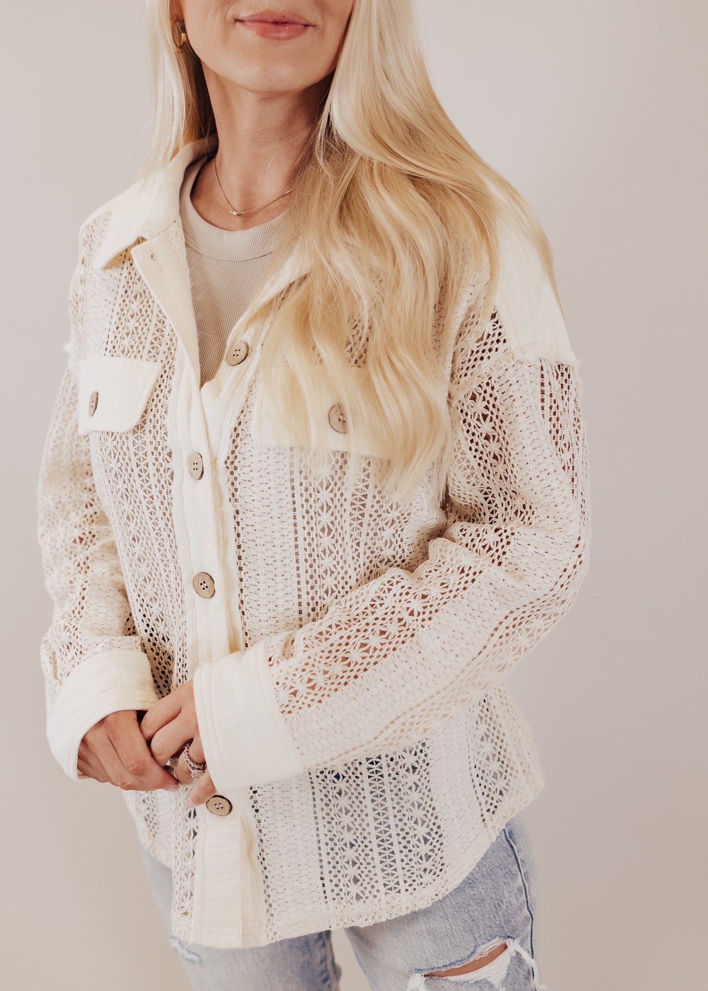 Crochet Button Down (S-3X) *NATURAL