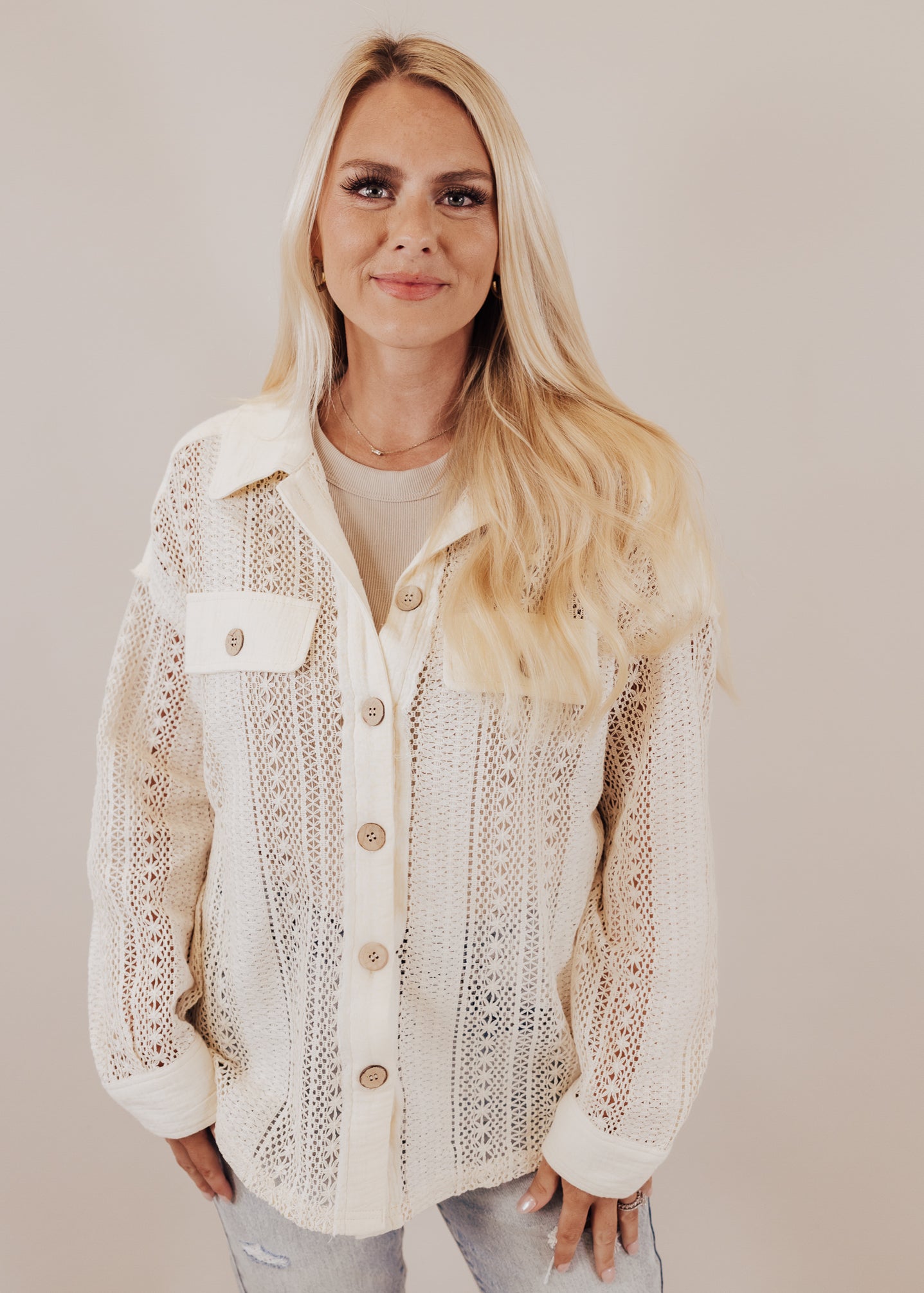 Crochet Button Down (S-3X) *NATURAL