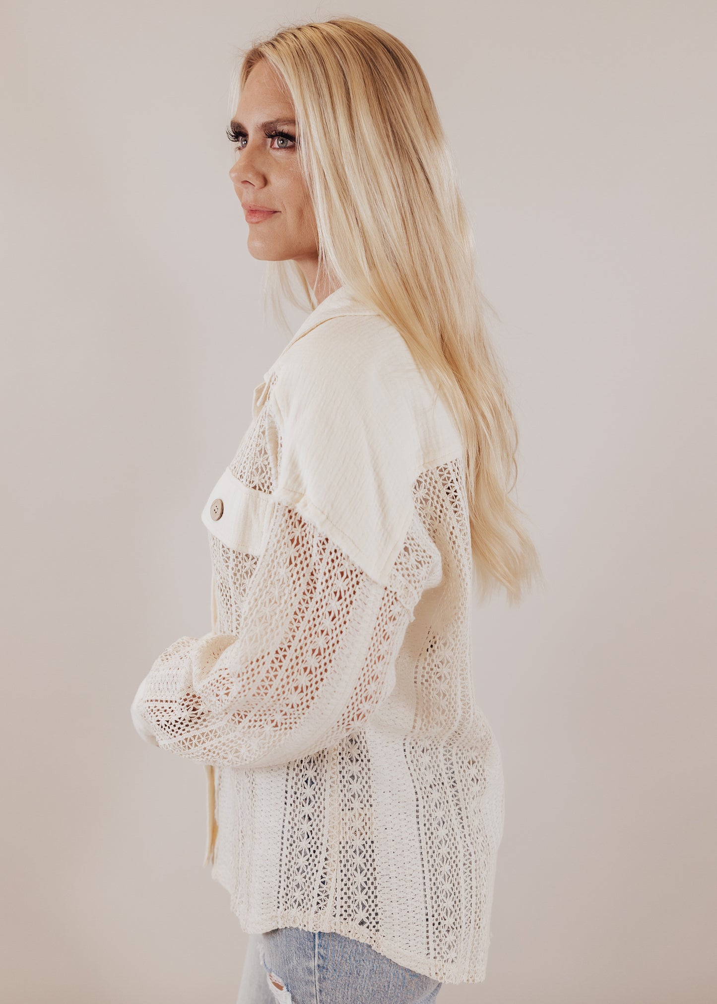 Crochet Button Down (S-3X) *NATURAL