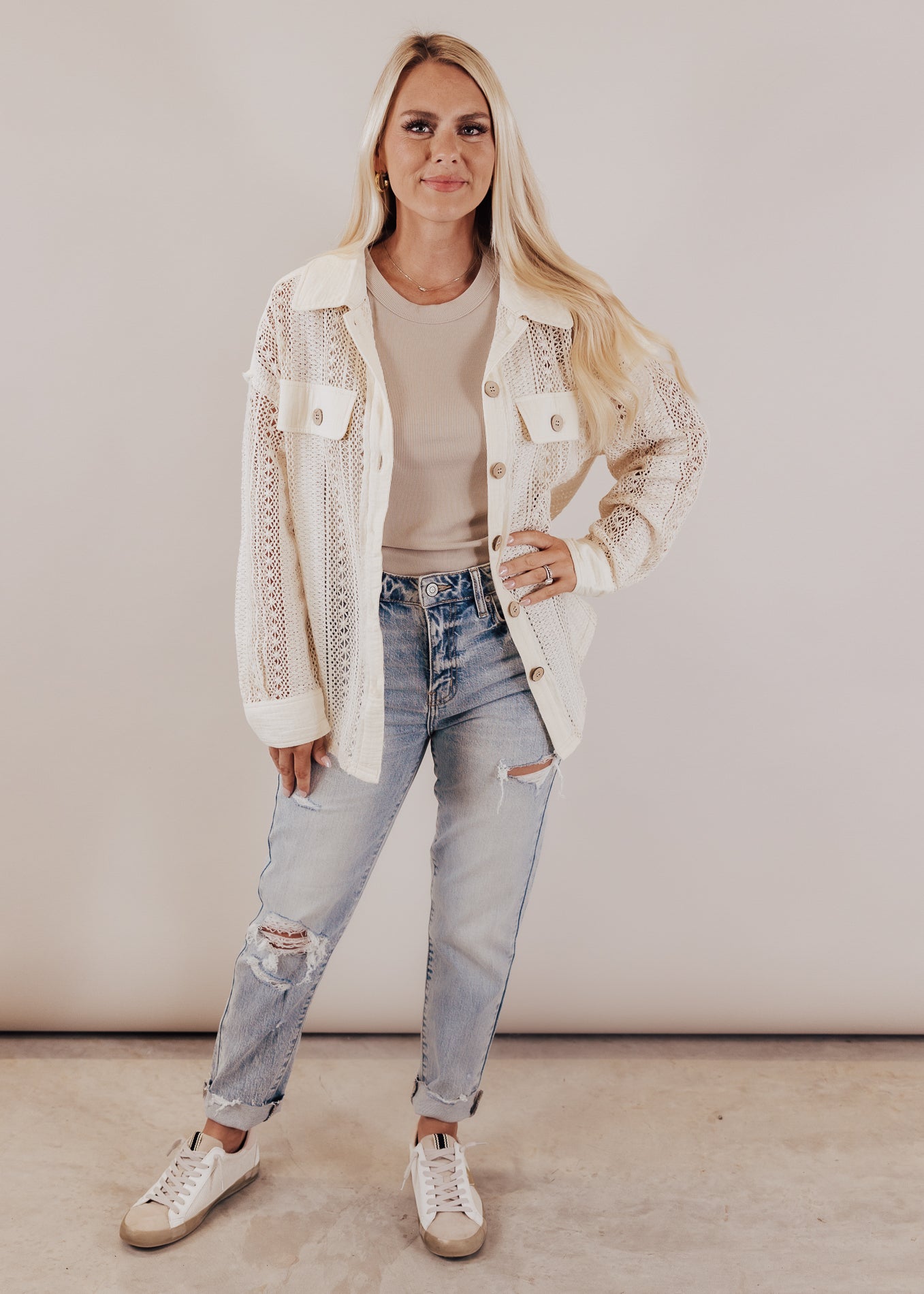 Crochet Button Down (S-3X) *NATURAL