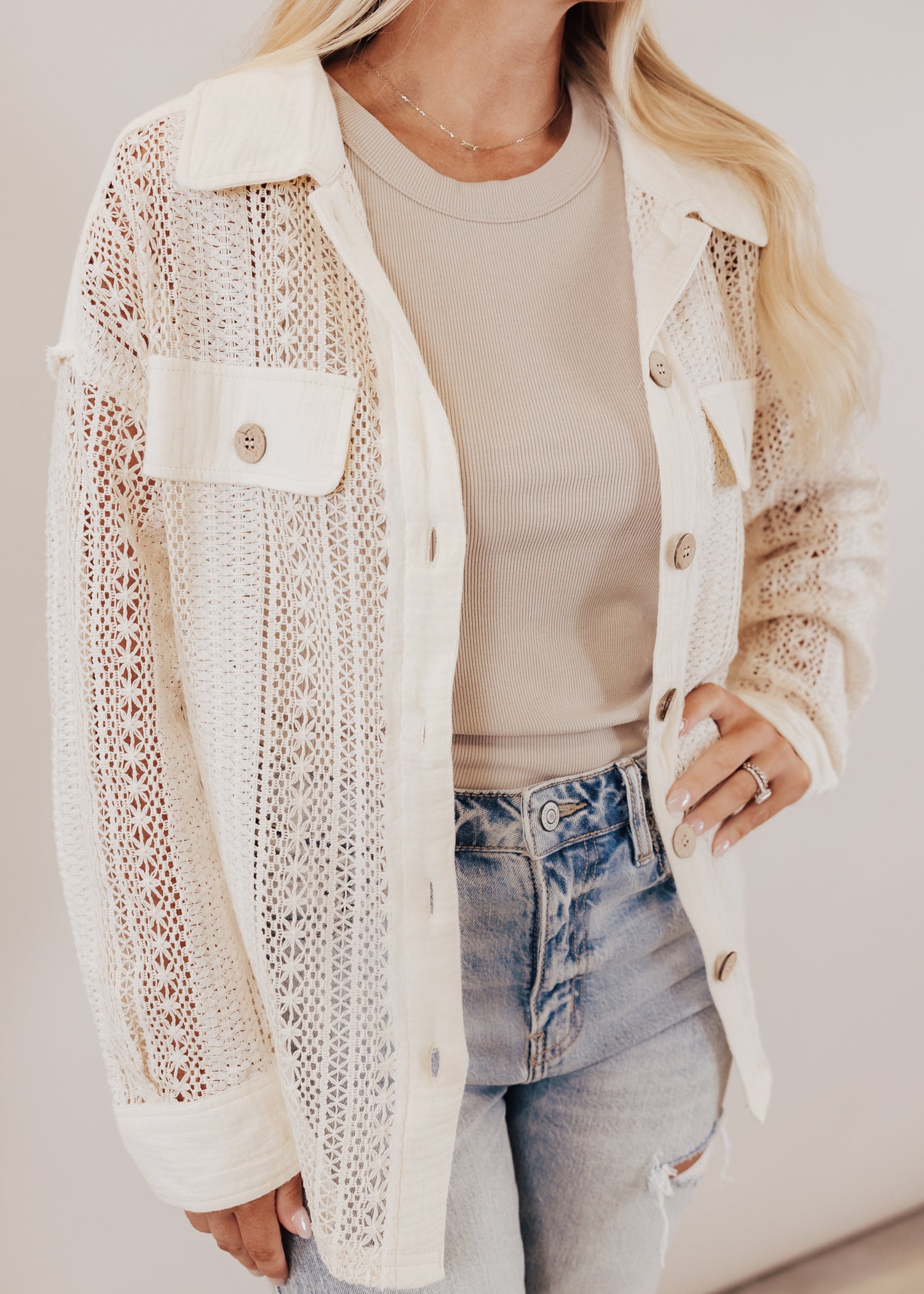 Crochet Button Down (S-3X) *NATURAL